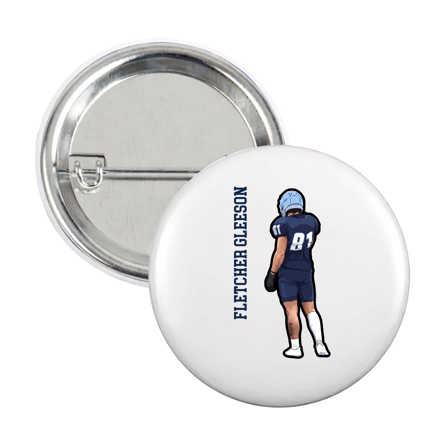 Game Day Button — Name Vertical in White