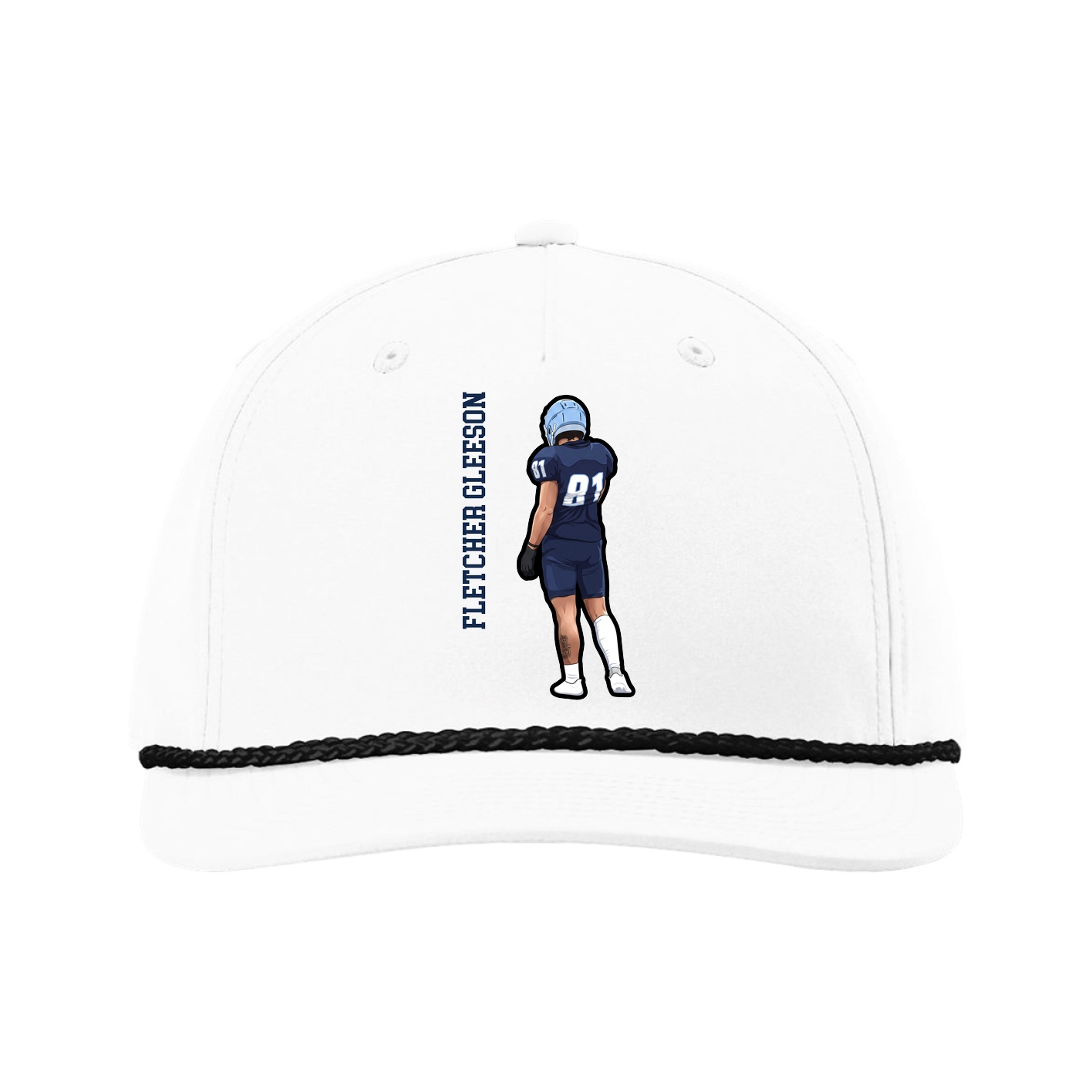 Five-Panel Classic Rope Cap — Name Vertical in White