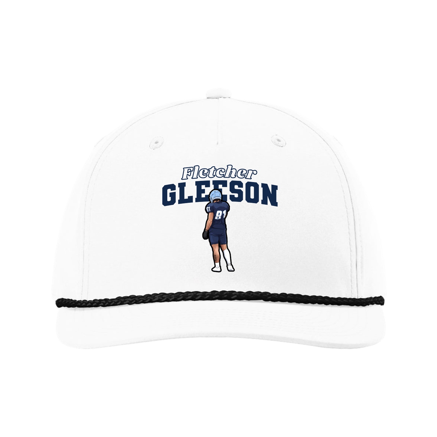Five-Panel Classic Rope Cap — Name Arch in White