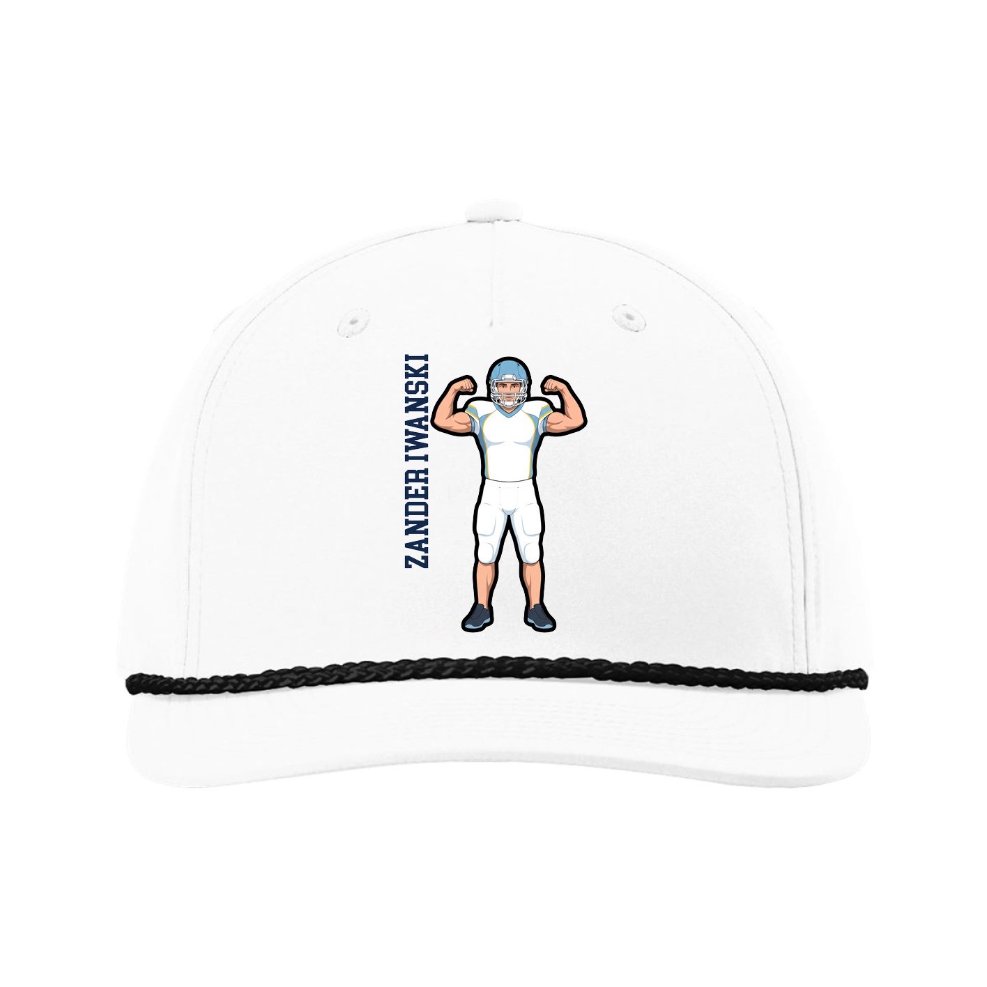 Five-Panel Classic Rope Cap — Name Vertical in White
