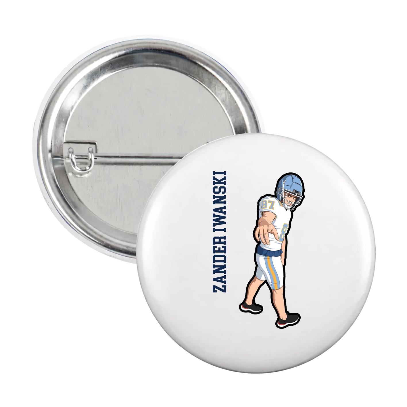 Game Day Button — Name Vertical in White