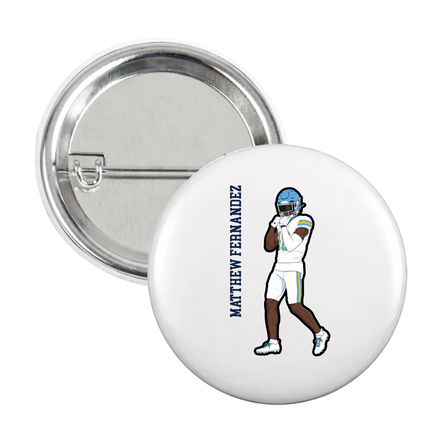 Game Day Button — Name Vertical in White
