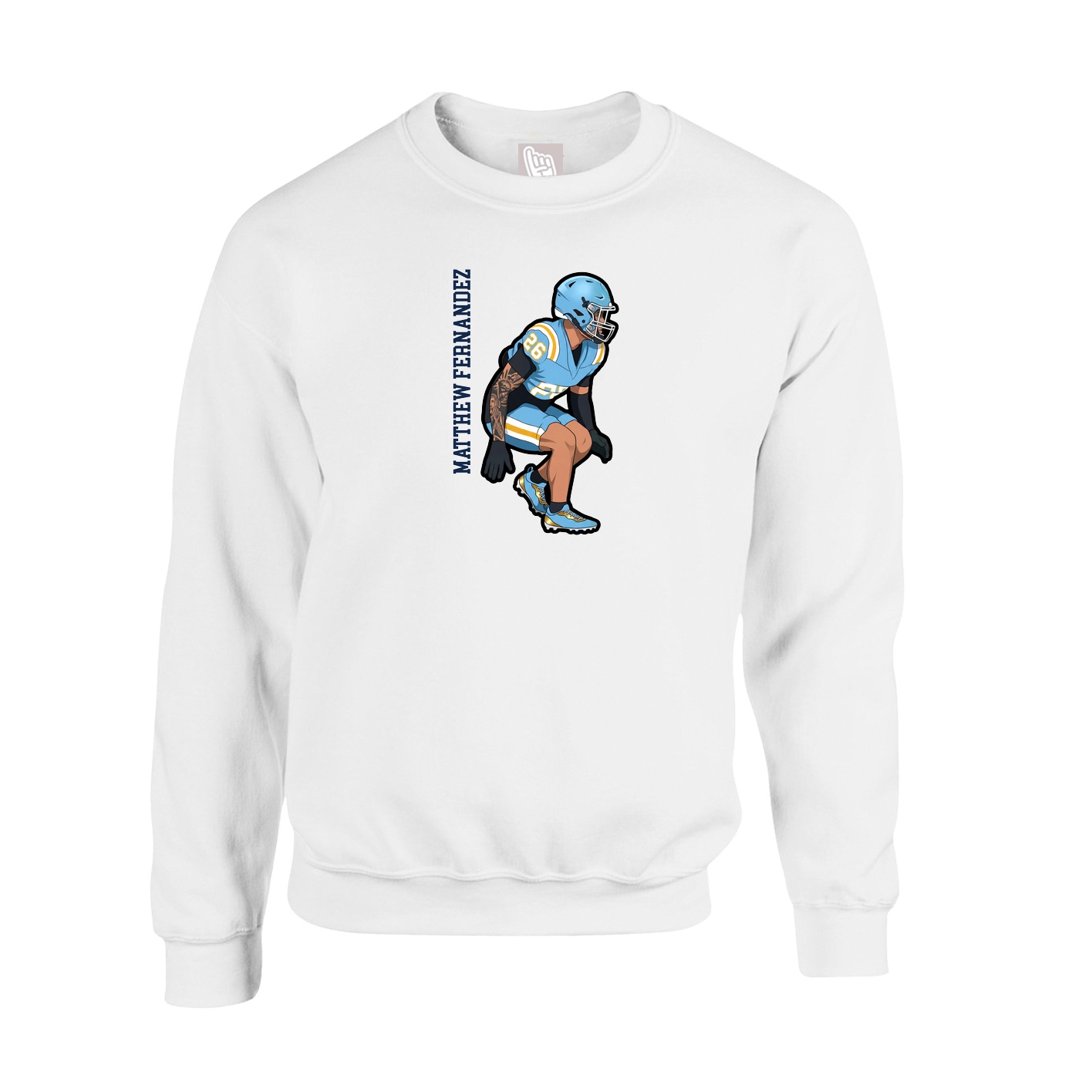 Fleece Crew — Name Vertical in White