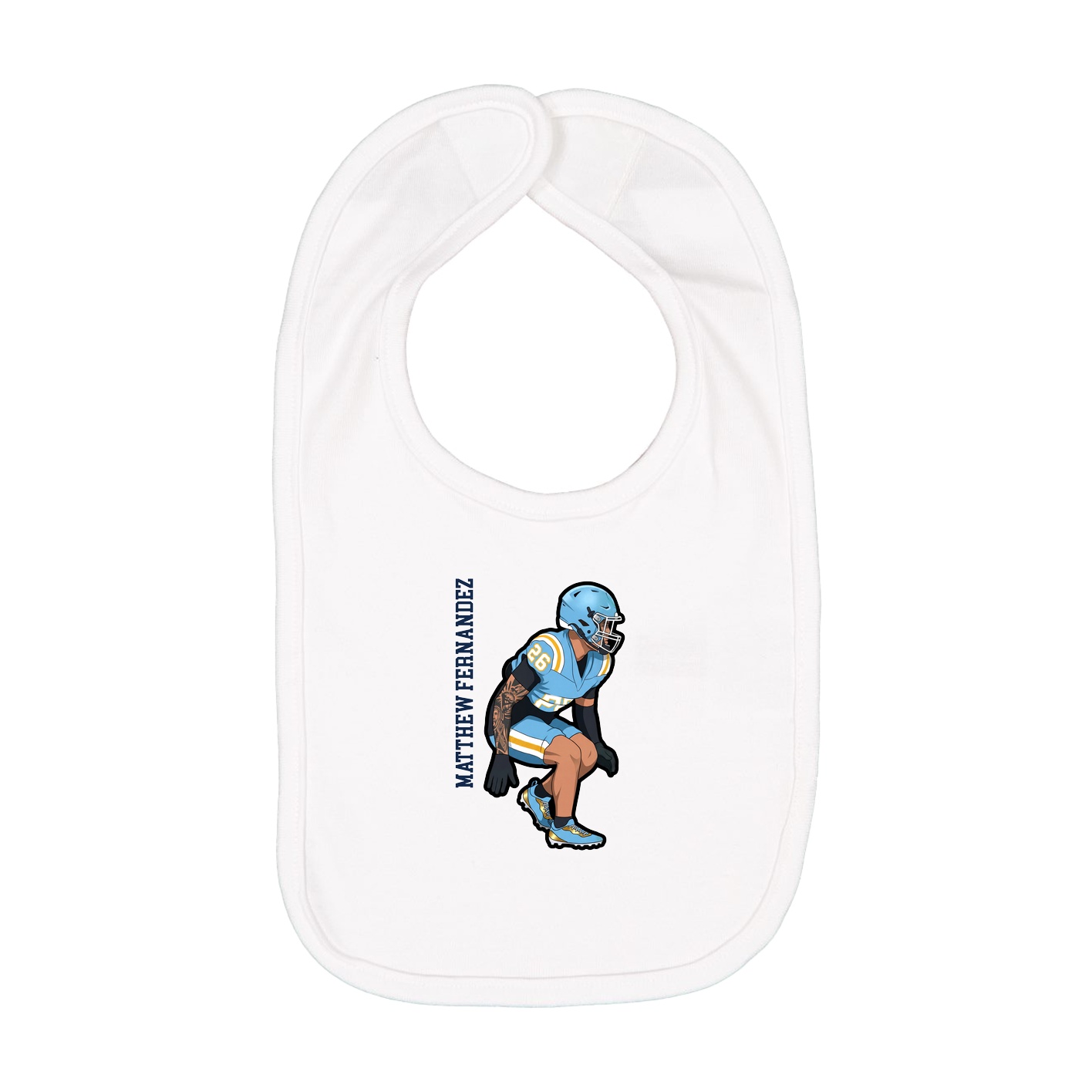 Infant Bib — Name Vertical in White