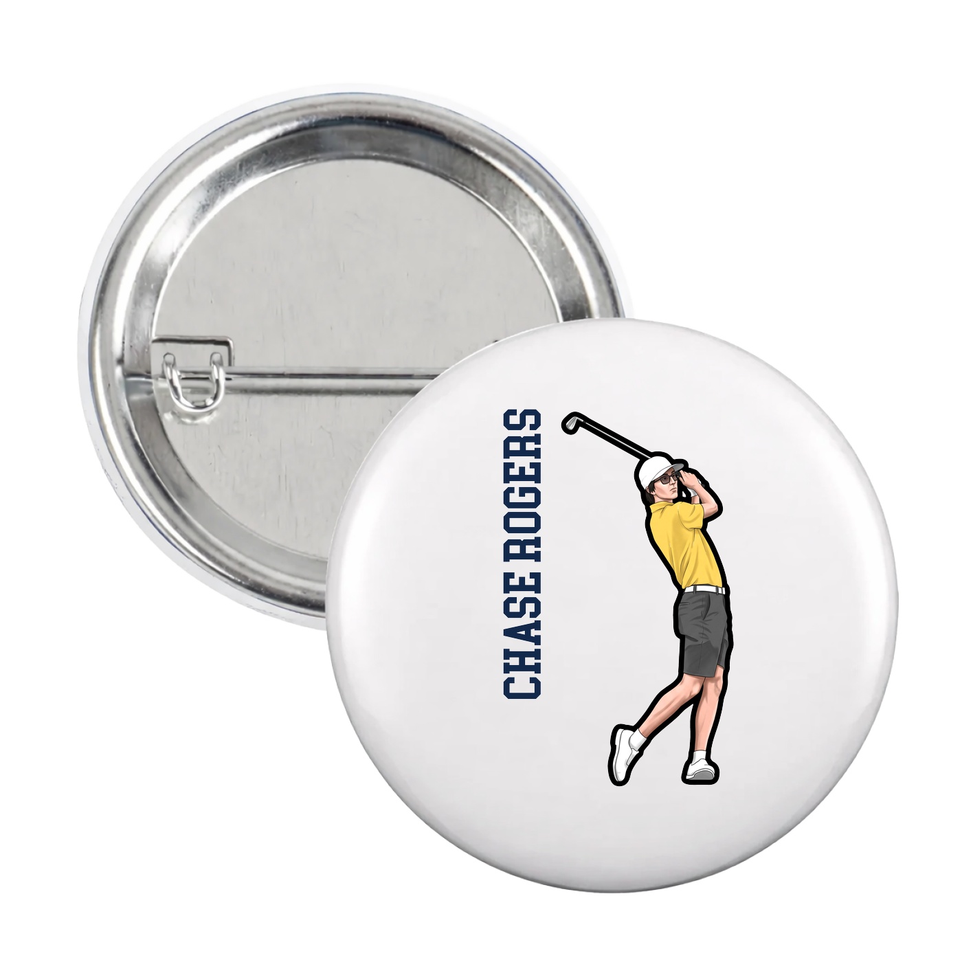 Game Day Button — Name Vertical in White