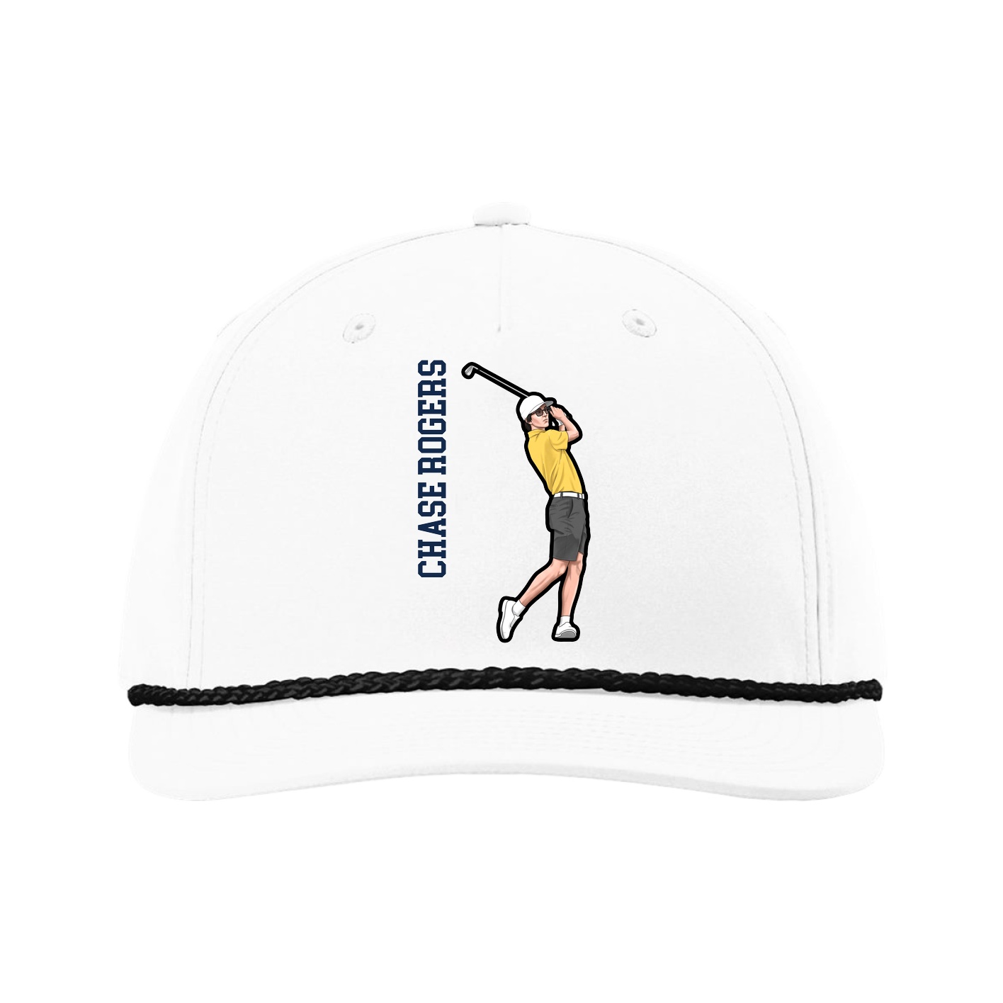 Five-Panel Classic Rope Cap — Name Vertical in White