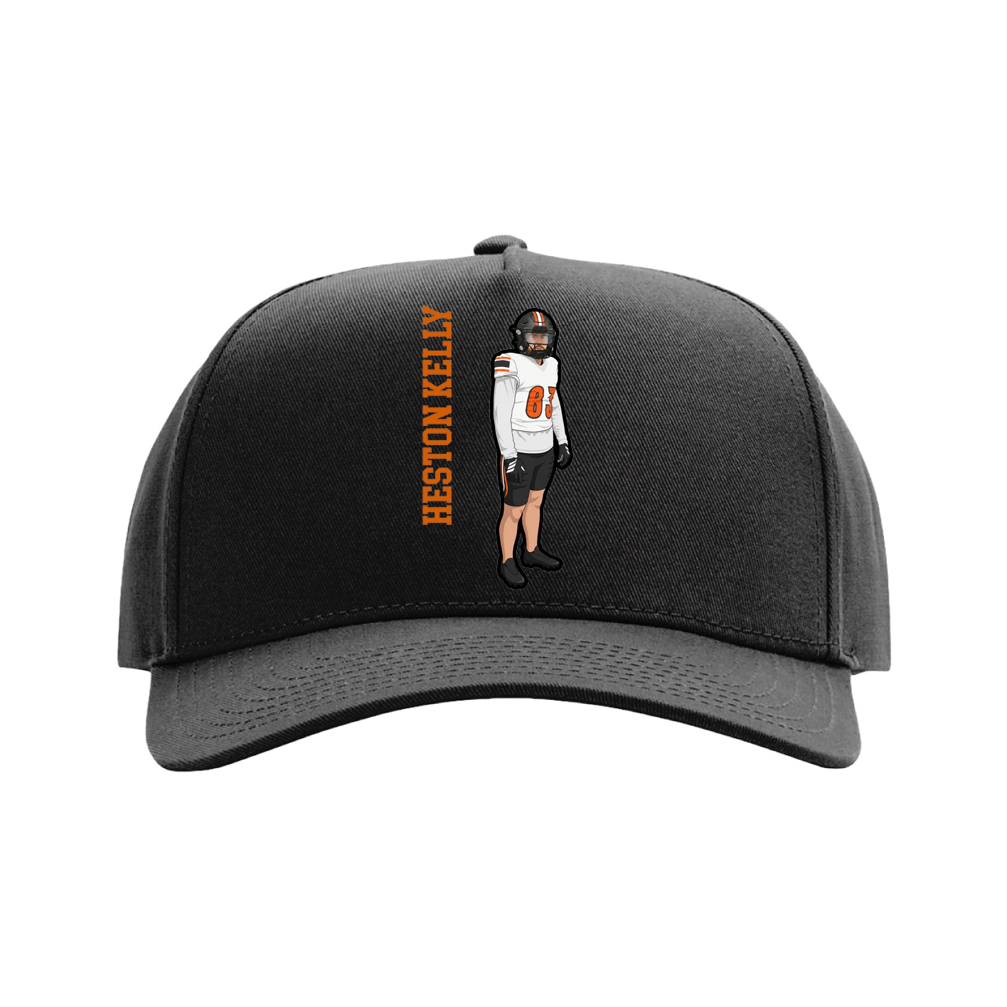 Full Fabric Five-Panel Champ Cap — Name Vertical in Black