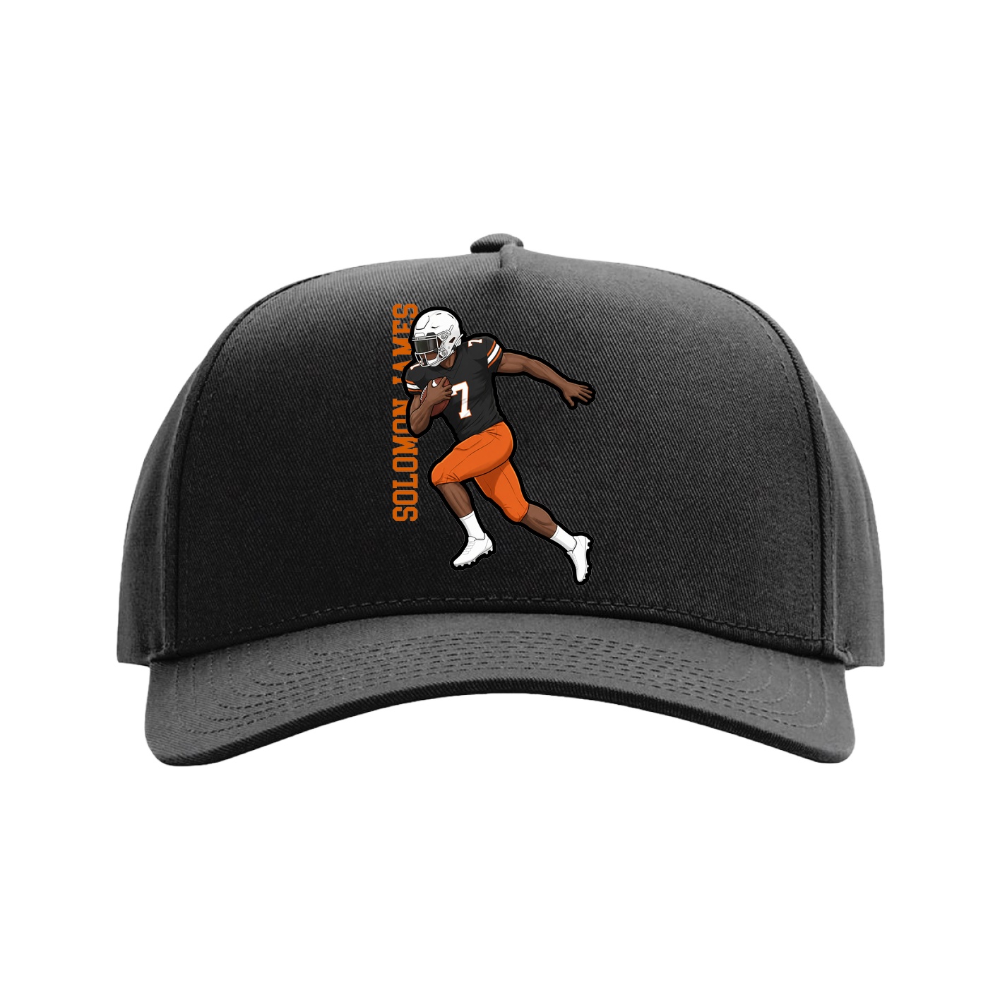Full Fabric Five-Panel Champ Cap — Name Vertical in Black