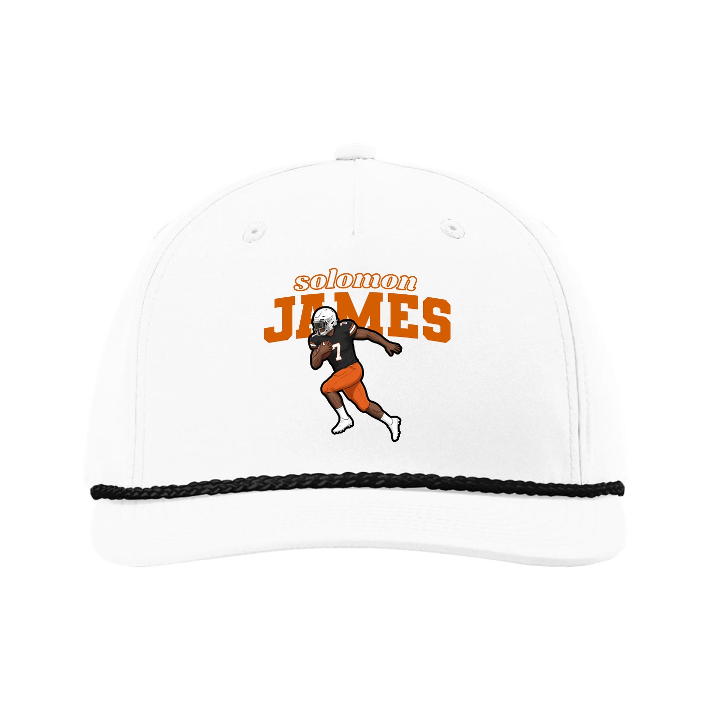 Five-Panel Classic Rope Cap — Name Arch in White