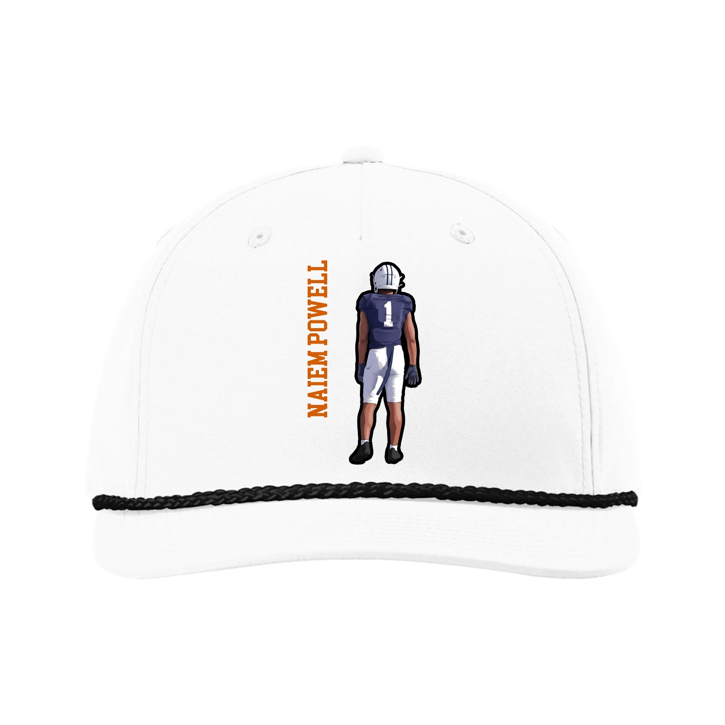 Five-Panel Classic Rope Cap — Name Vertical in White