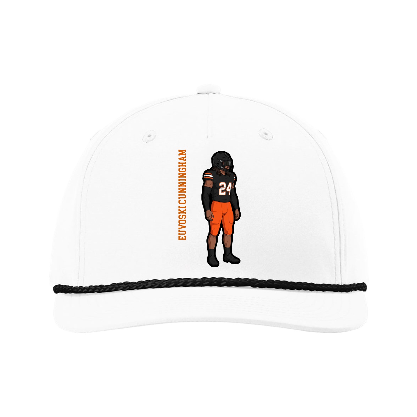Five-Panel Classic Rope Cap — Name Vertical in White