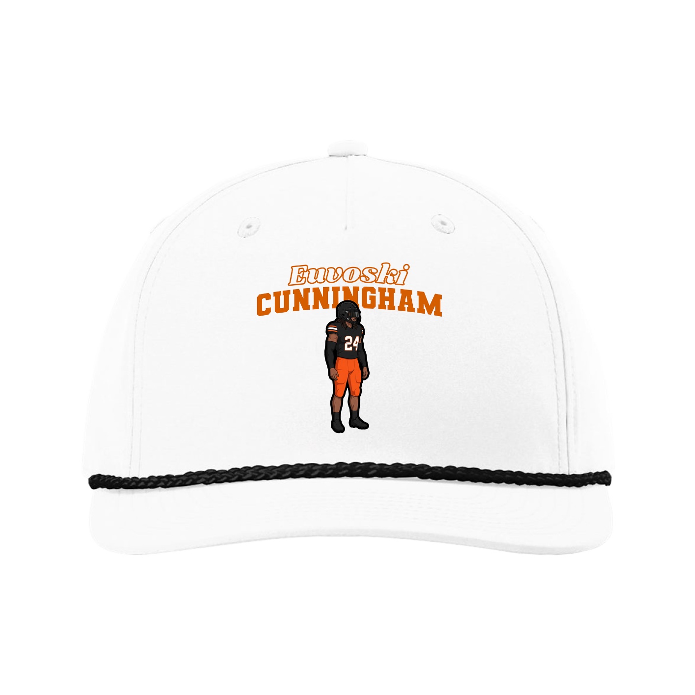Five-Panel Classic Rope Cap — Name Arch in White