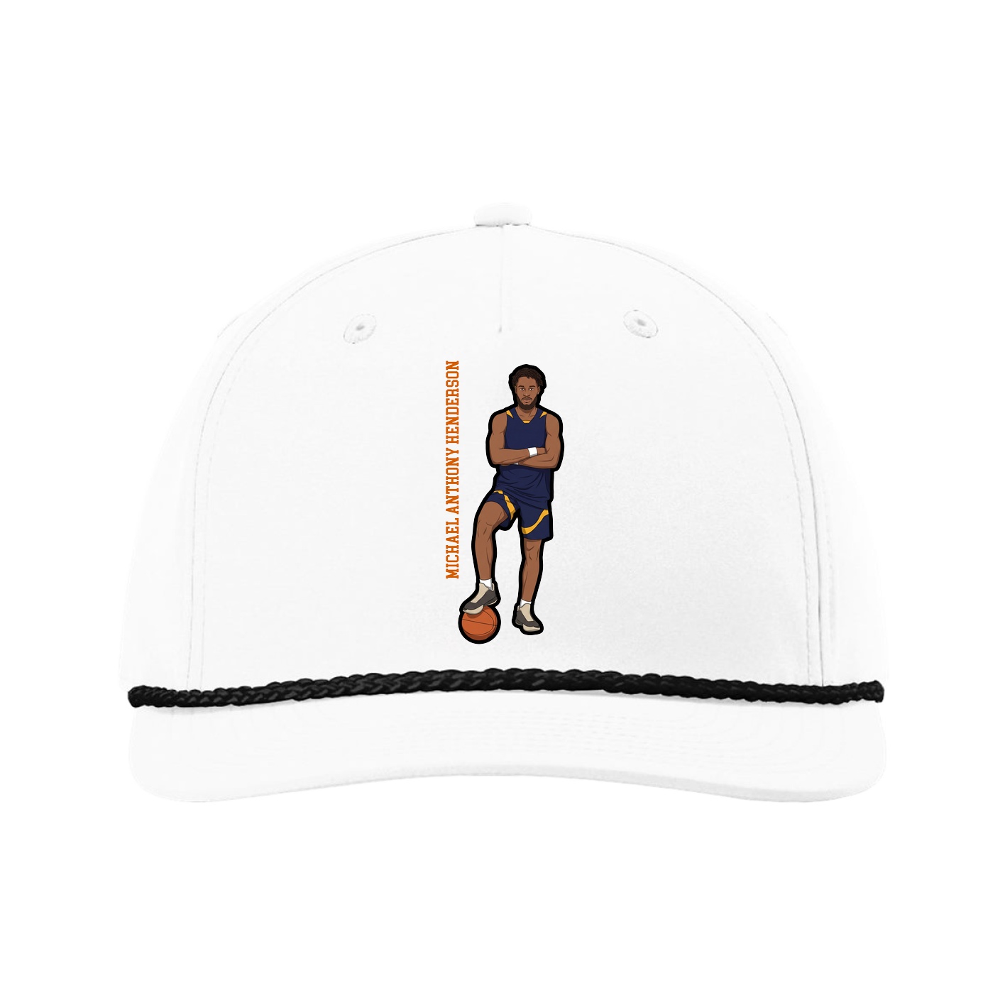 Five-Panel Classic Rope Cap — Name Vertical in White