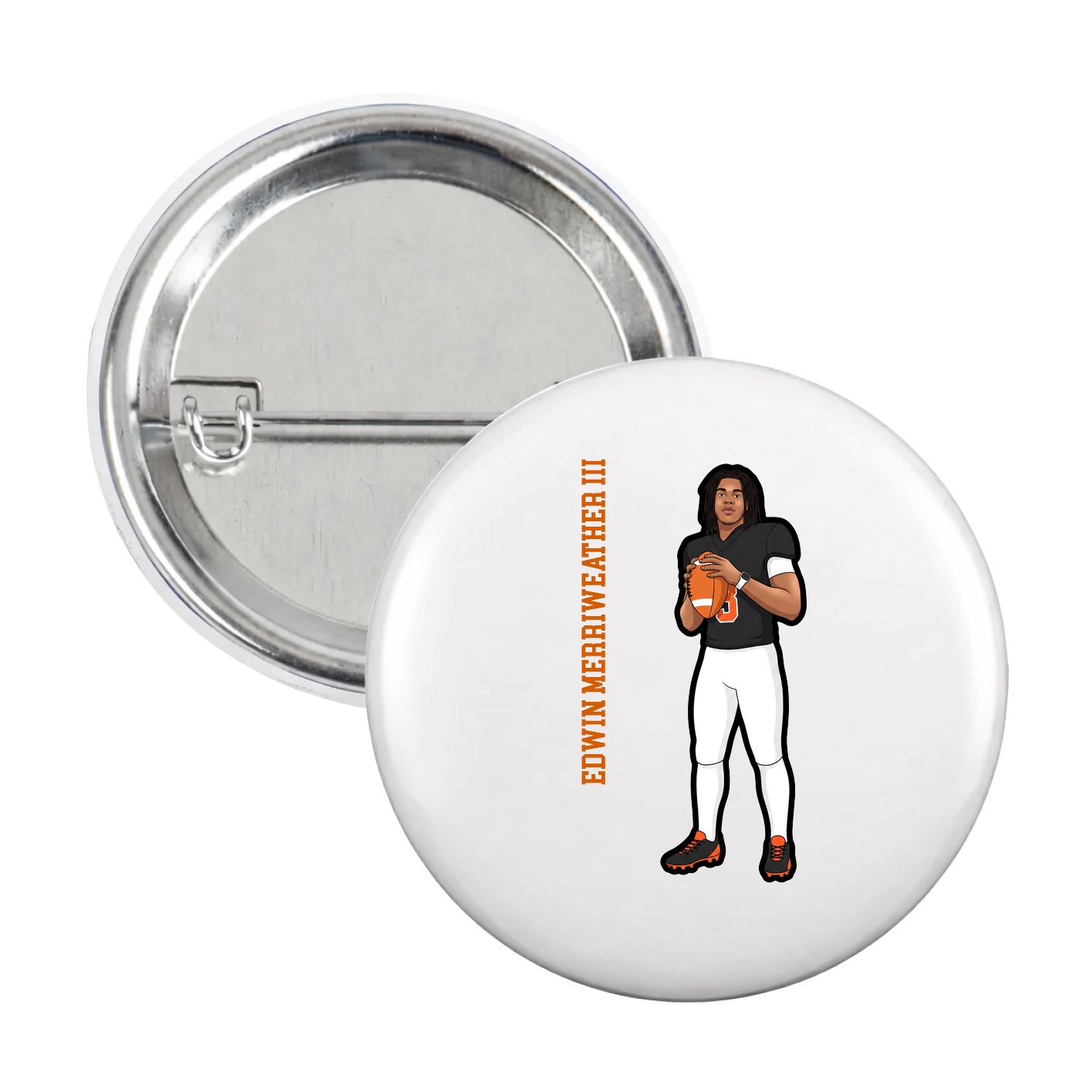 Game Day Button — Name Vertical in White