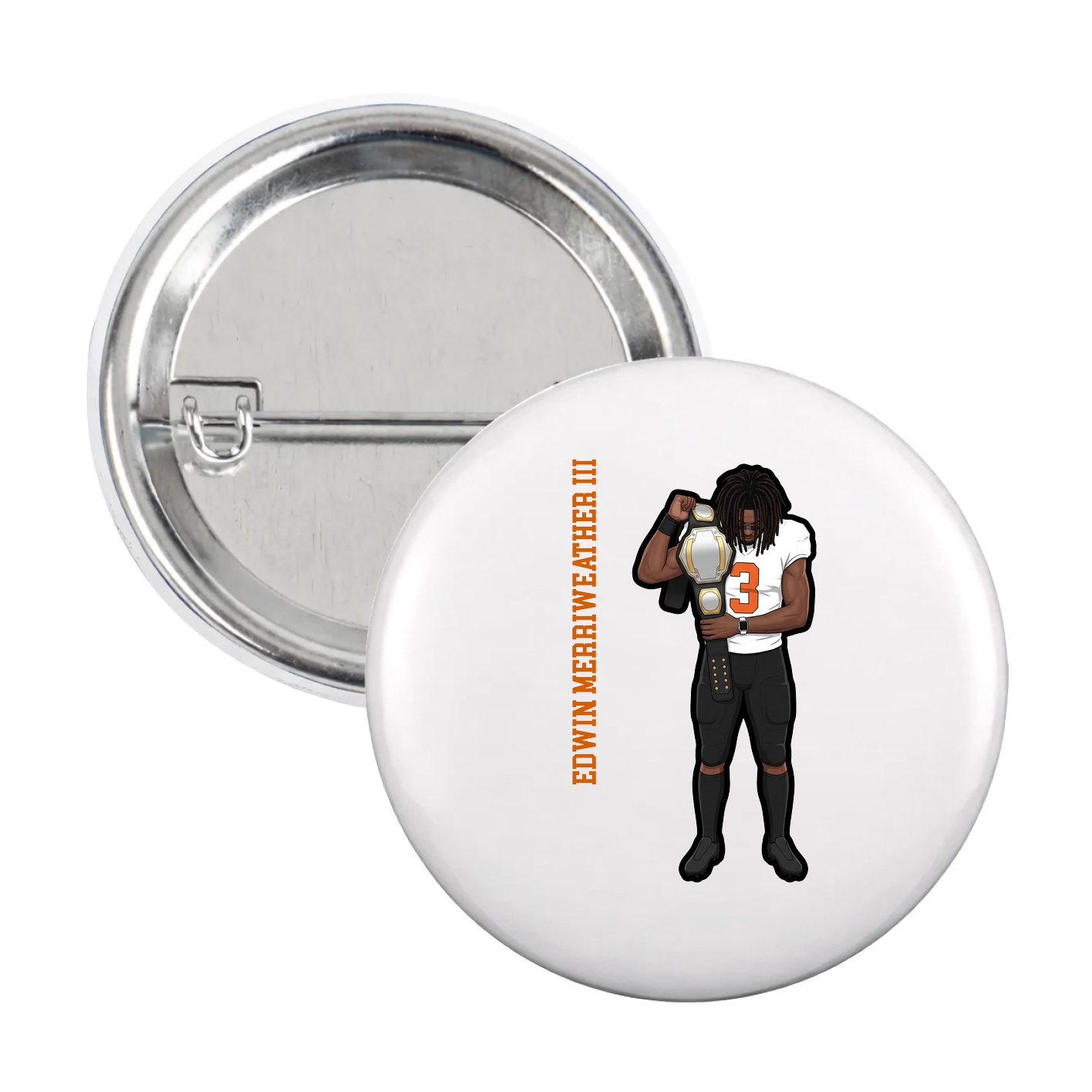 Game Day Button — Name Vertical in White