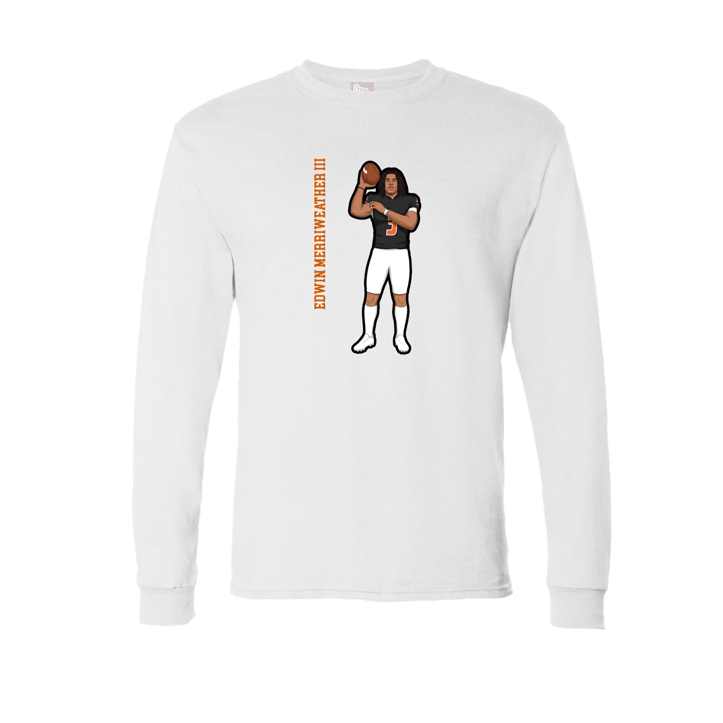Long Sleeve Tee — Name Vertical in White