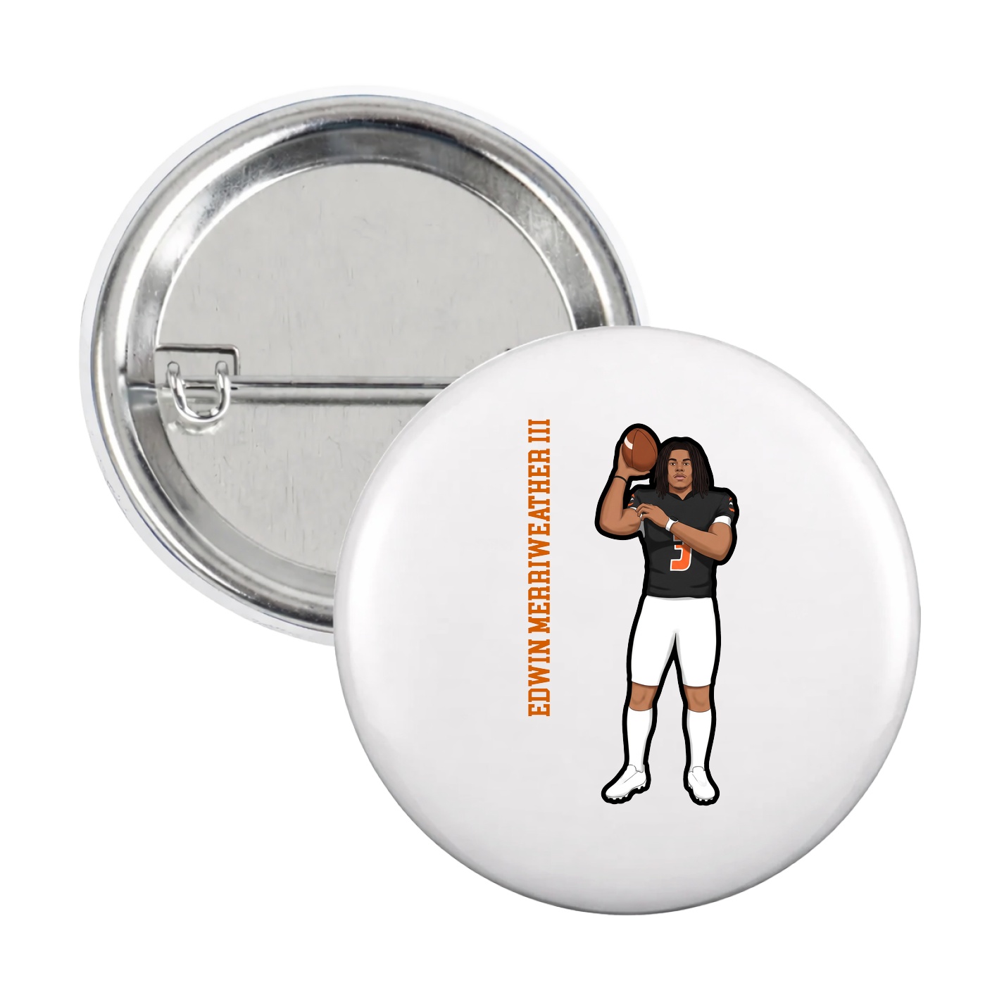 Game Day Button — Name Vertical in White
