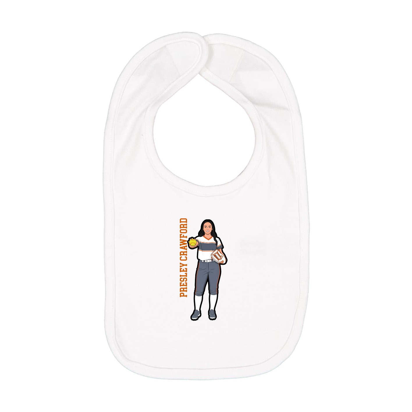 Infant Bib — Name Vertical in White