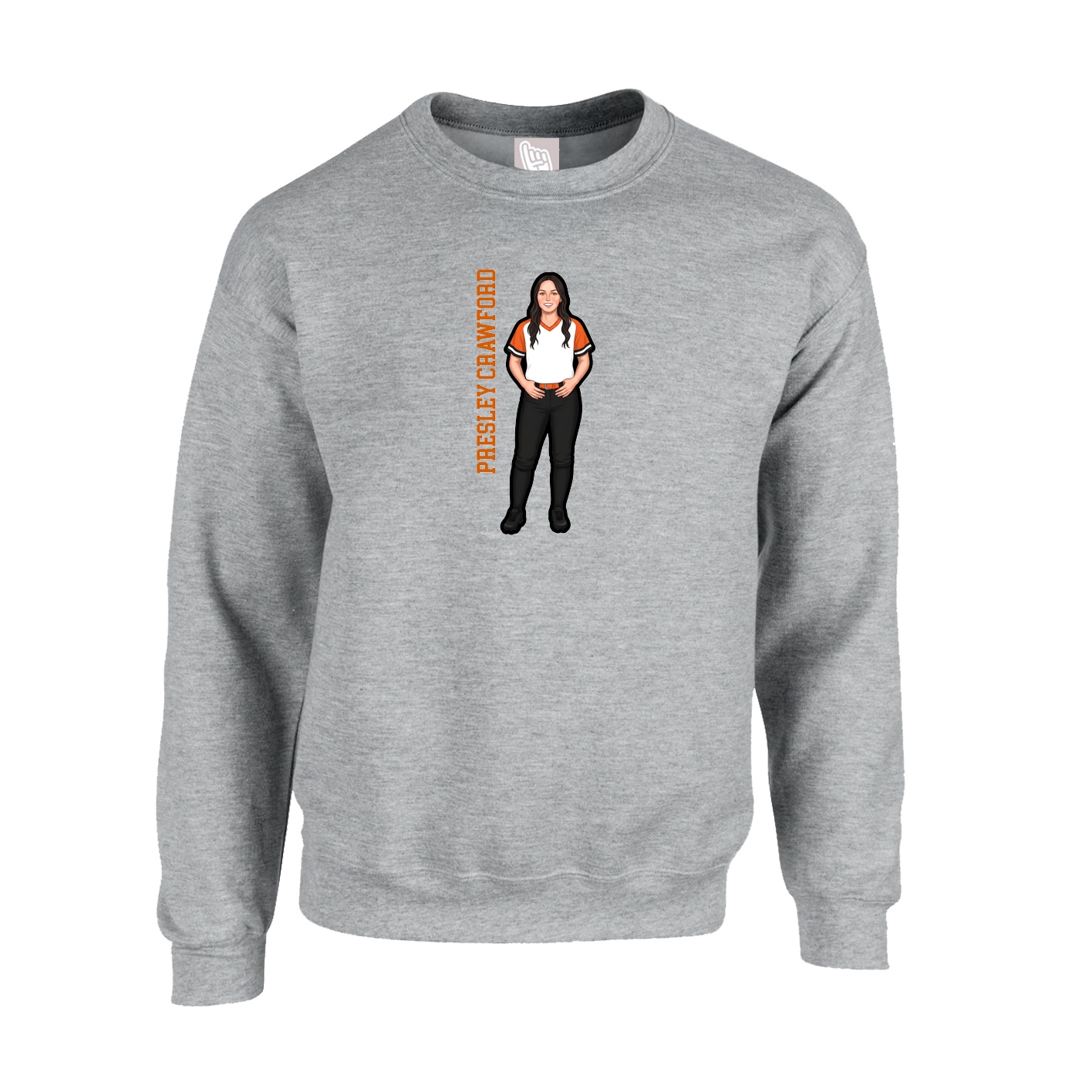 Fleece Crew — Name Vertical in Grey