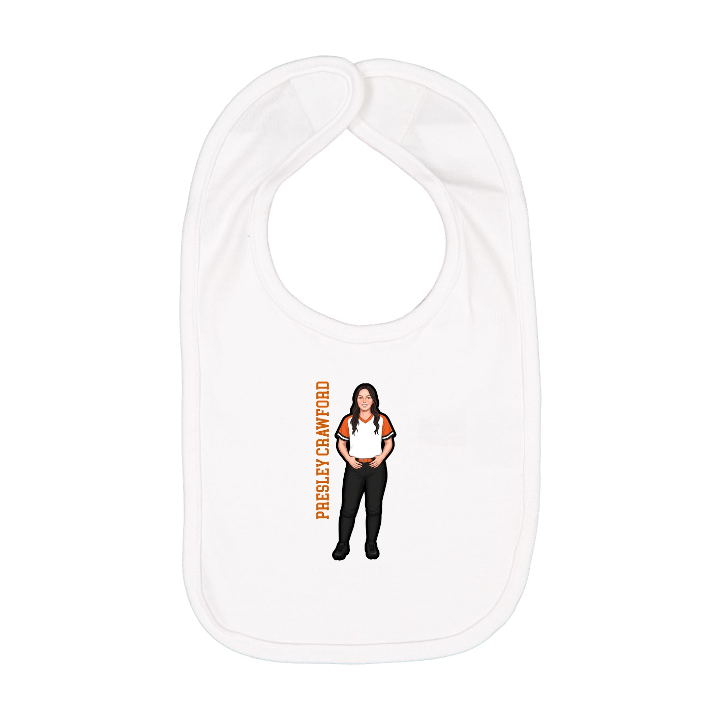 Infant Bib — Name Vertical in White