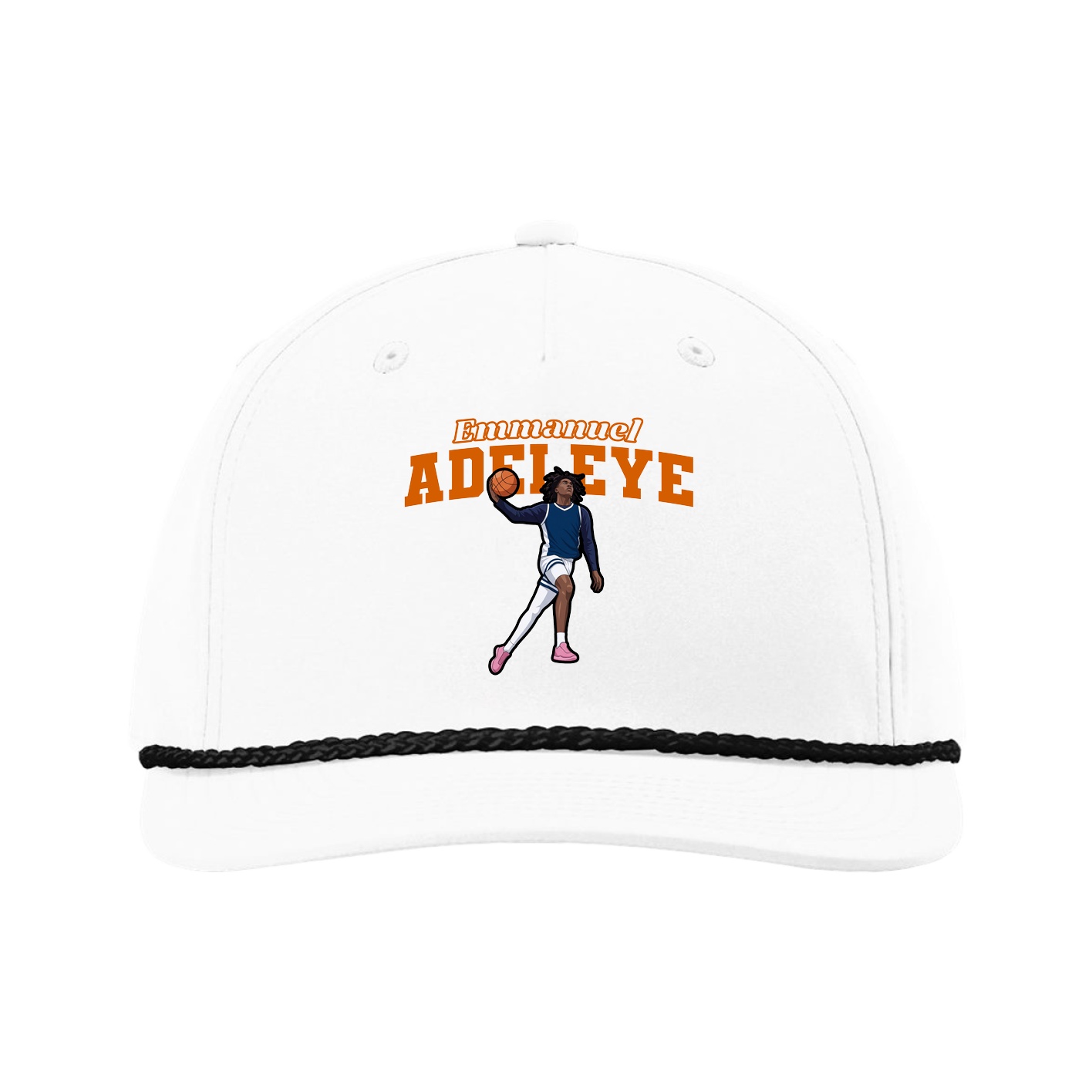 Five-Panel Classic Rope Cap — Name Arch in White