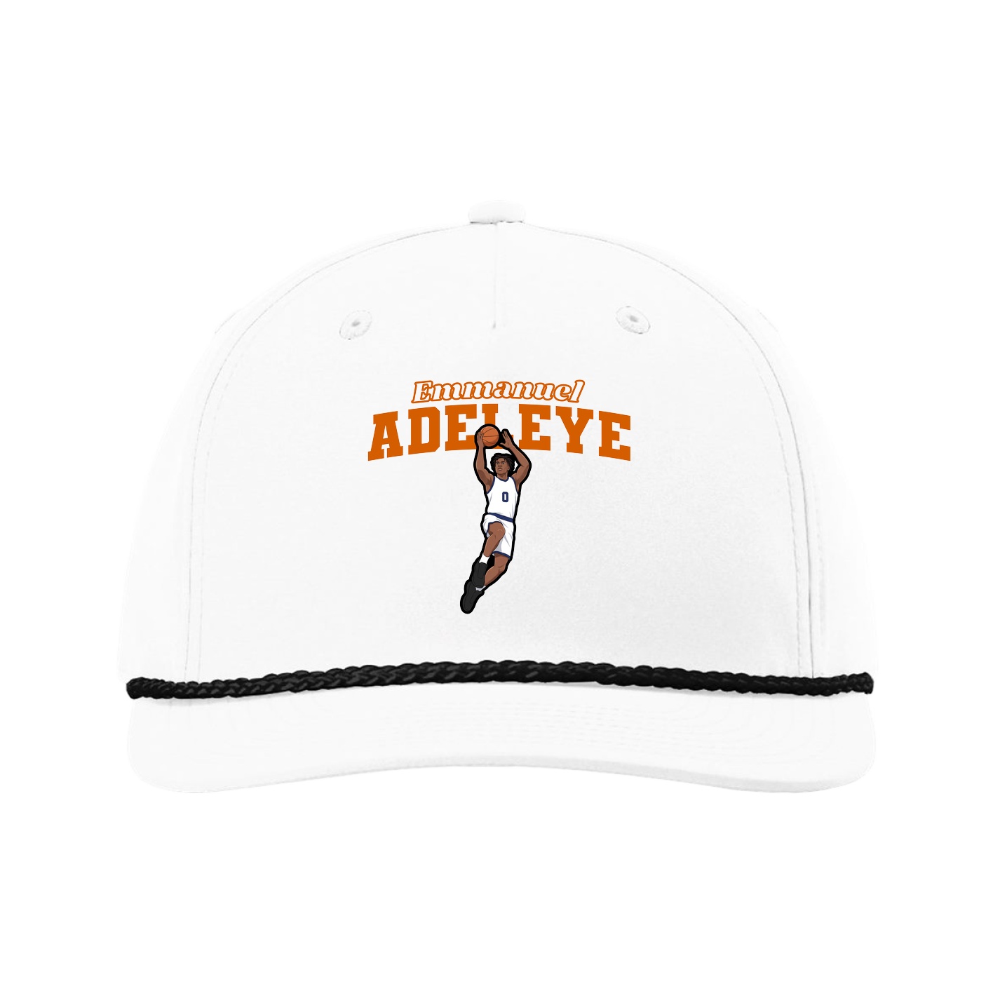 Five-Panel Classic Rope Cap — Name Arch in White