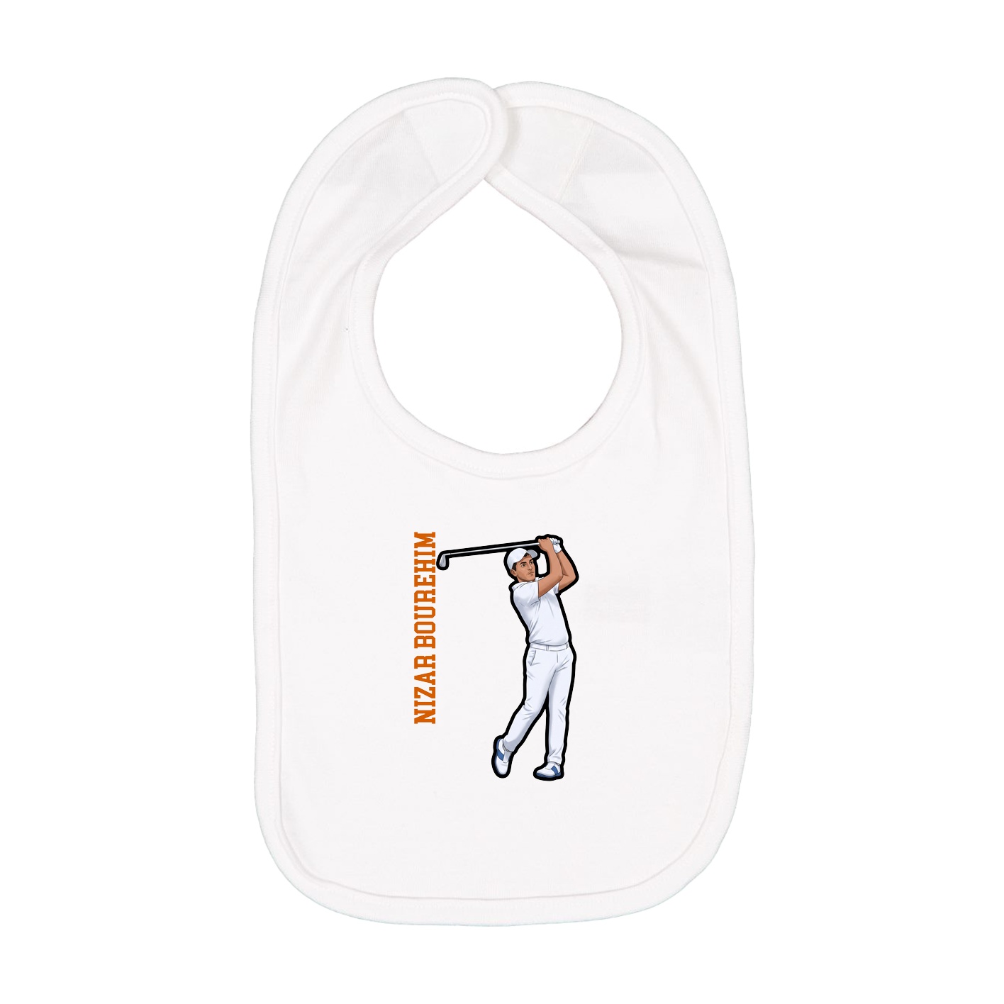 Infant Bib — Name Vertical in White