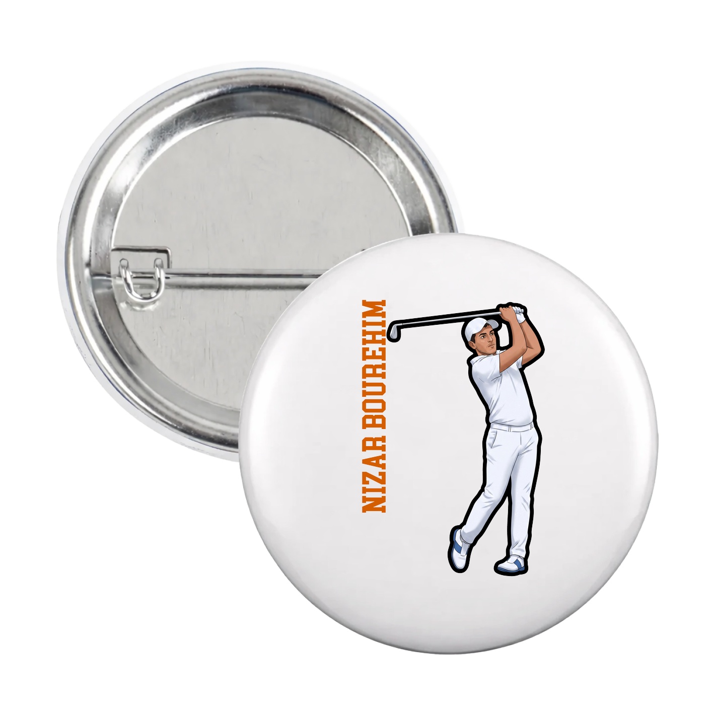 Game Day Button — Name Vertical in White