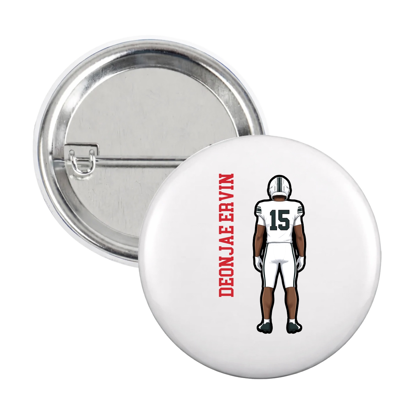 Game Day Button — Name Vertical in White