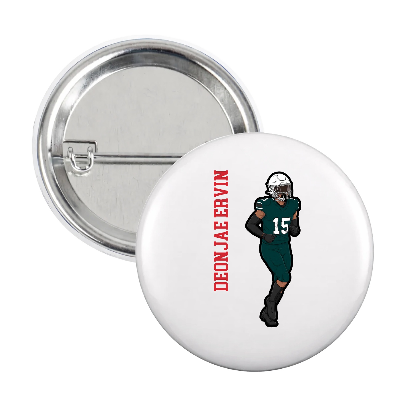 Game Day Button — Name Vertical in White