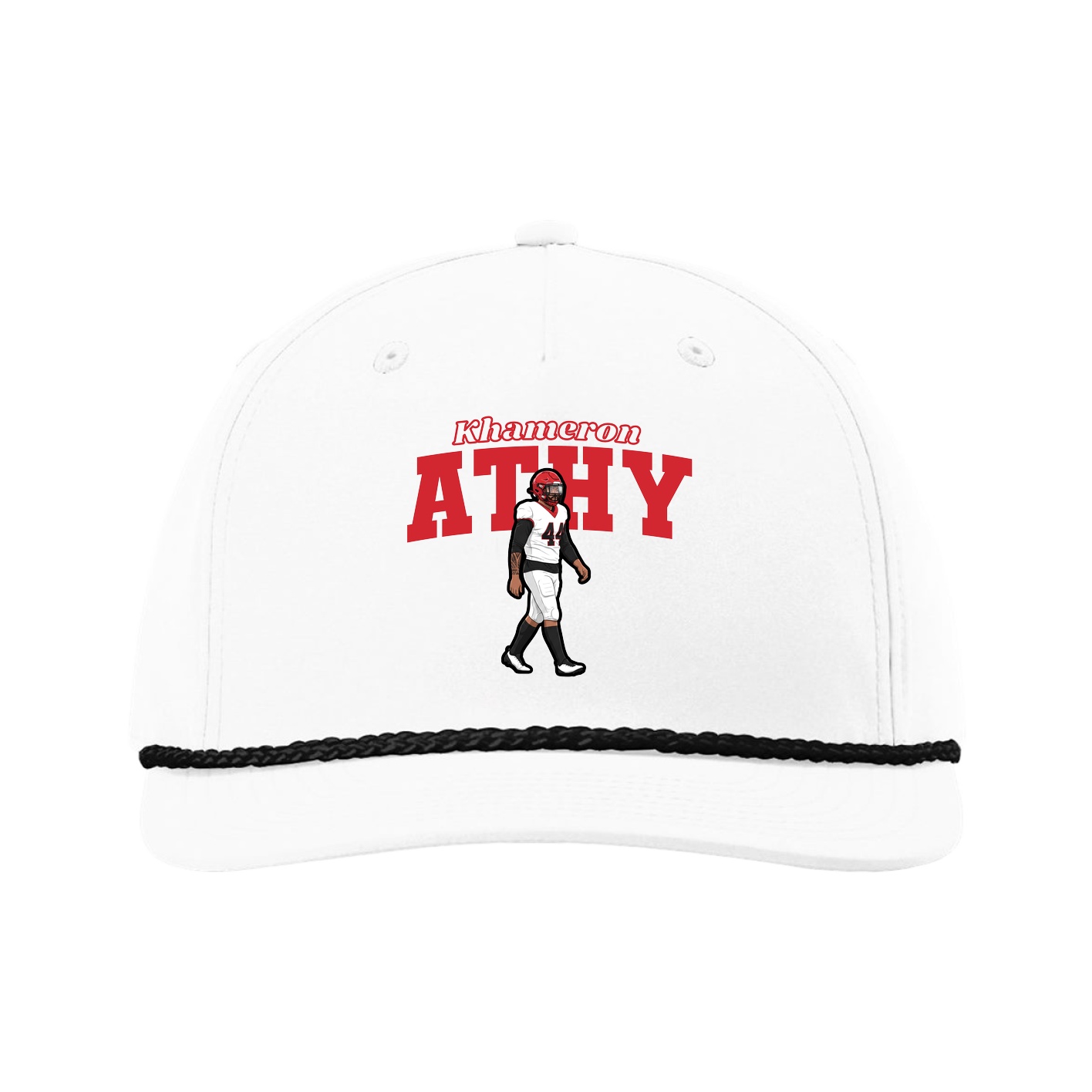 Five-Panel Classic Rope Cap — Name Arch in White