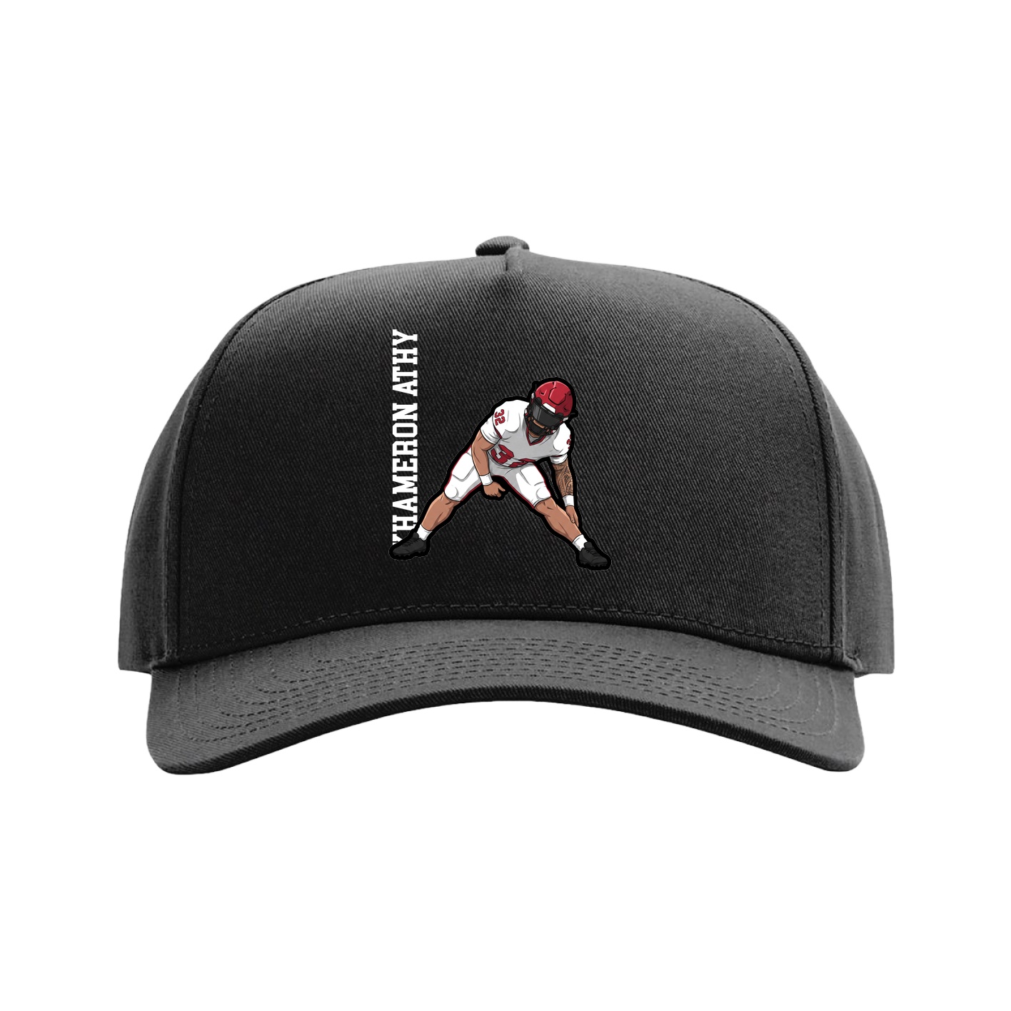 Full Fabric Five-Panel Champ Cap — Name Vertical in Black