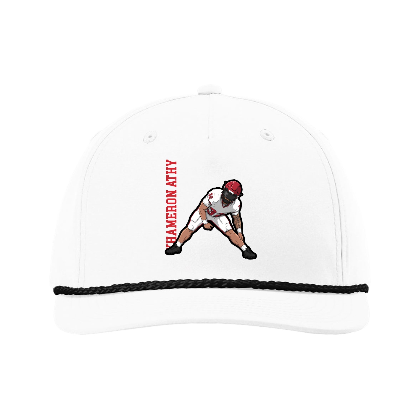 Five-Panel Classic Rope Cap — Name Vertical in White