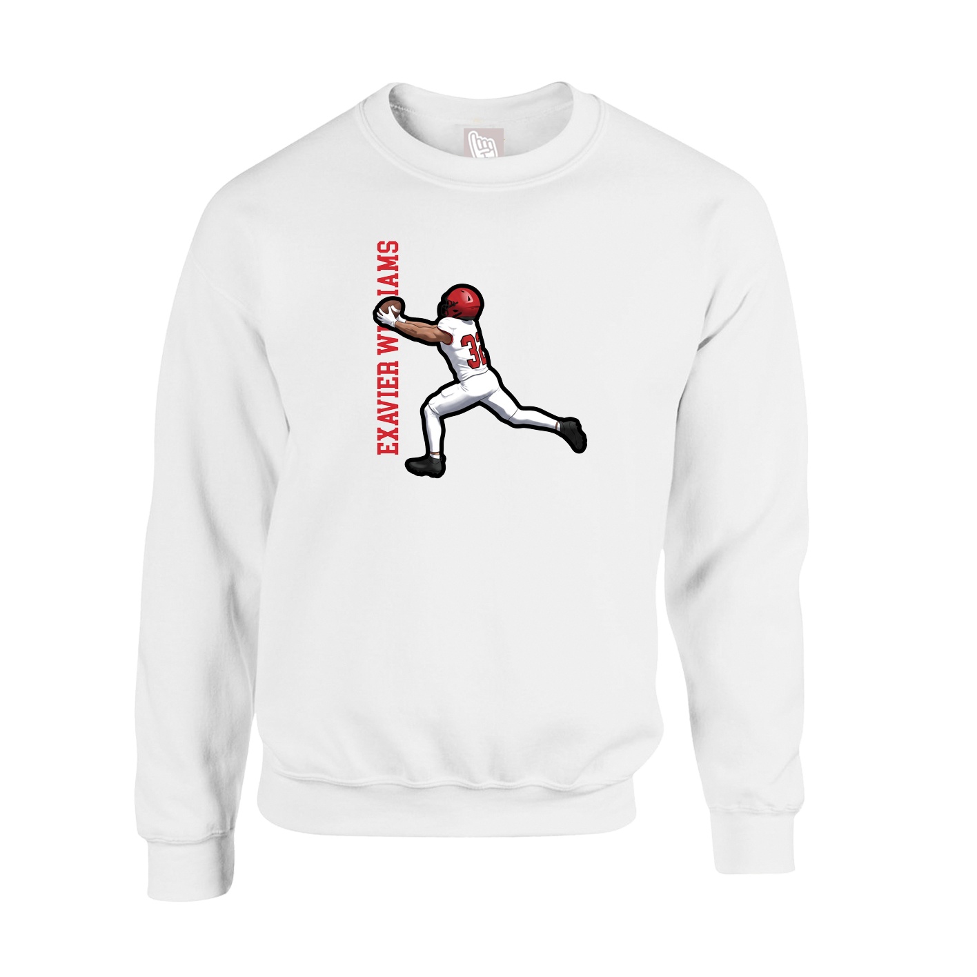 Fleece Crew — Name Vertical in White