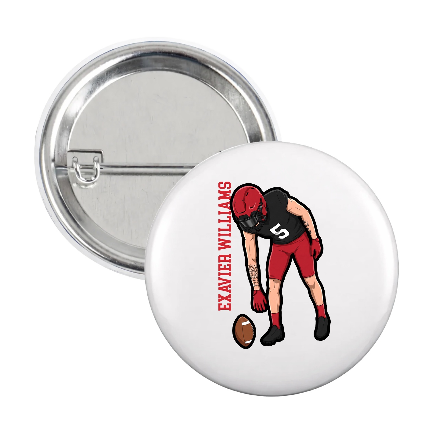Game Day Button — Name Vertical in White