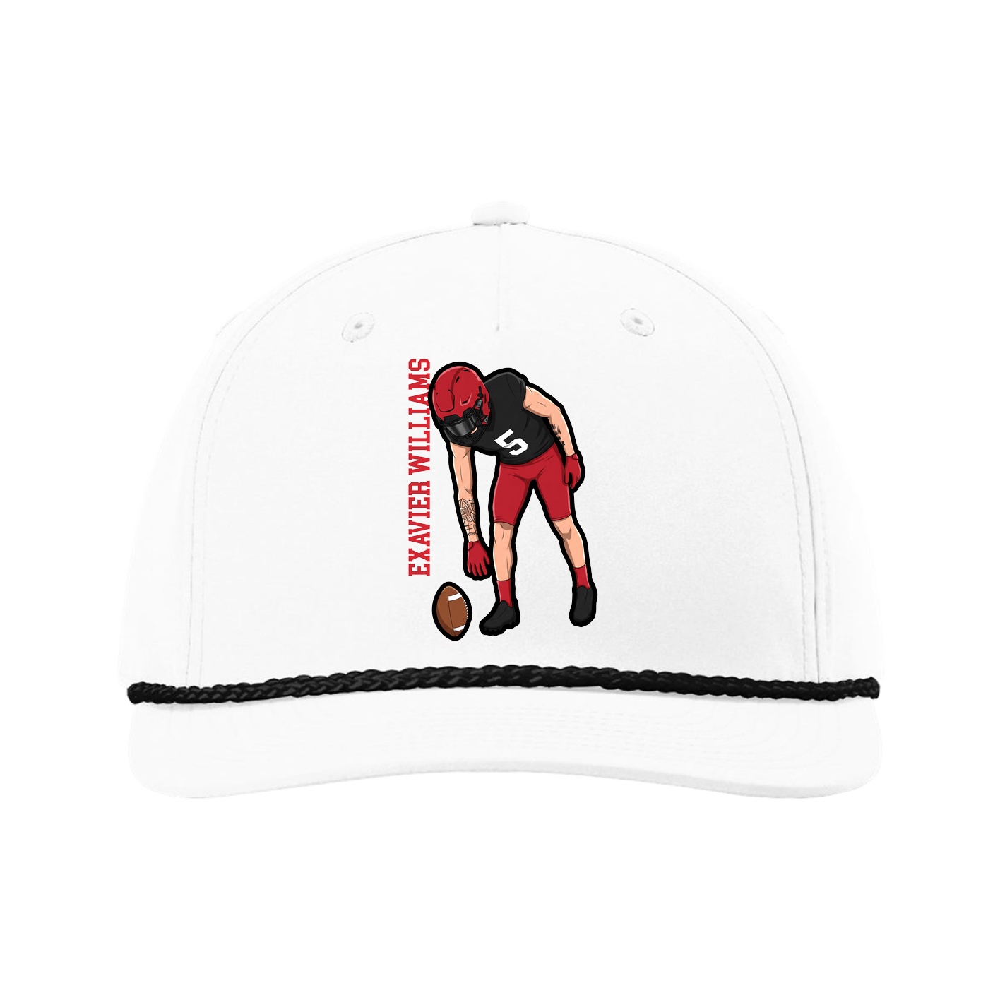 Five-Panel Classic Rope Cap — Name Vertical in White