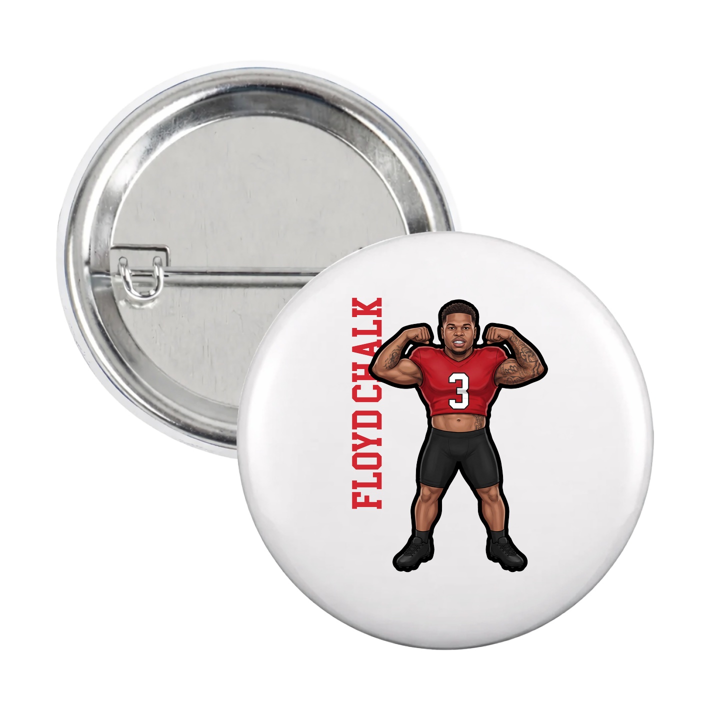 Game Day Button — Name Vertical in White