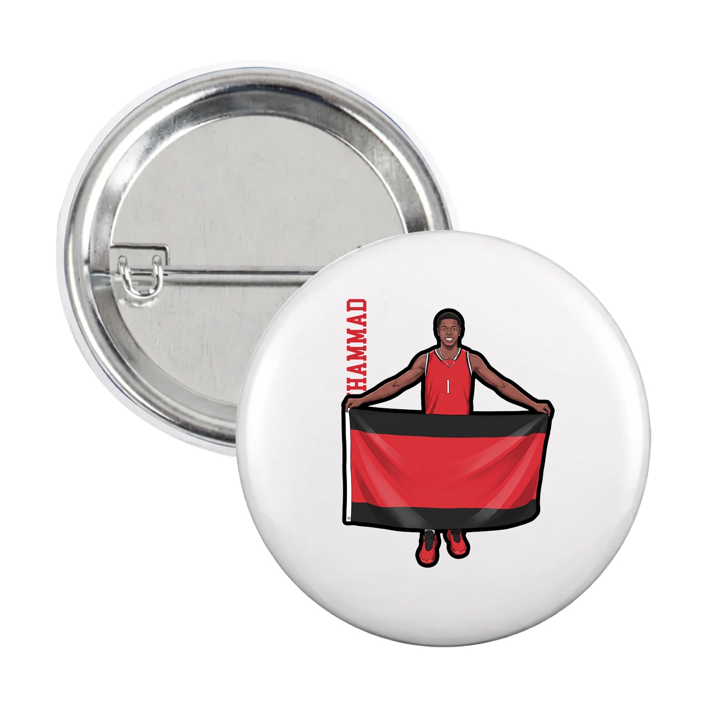 Game Day Button — Name Vertical in White