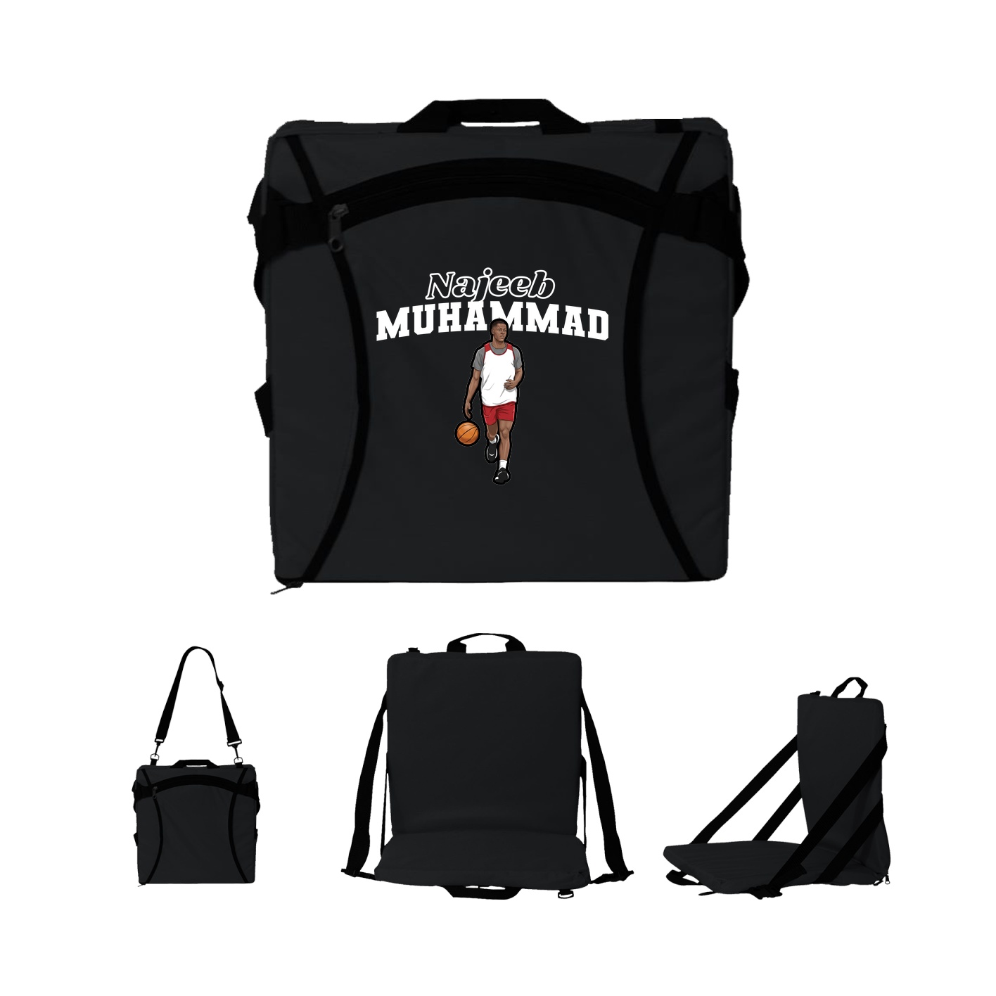 Folding Stadium Seat — Name Arch in Black