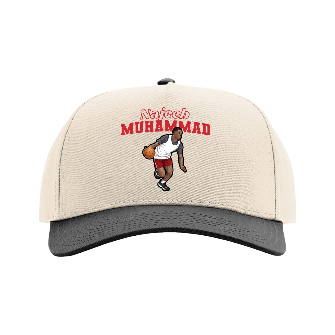 Full Fabric Five-Panel Champ Cap — Name Arch in Cream/Black