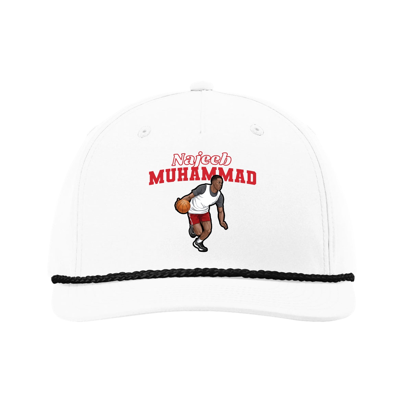 Five-Panel Classic Rope Cap — Name Arch in White