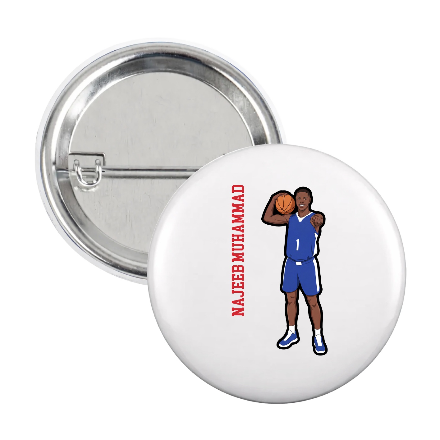 Game Day Button — Name Vertical in White