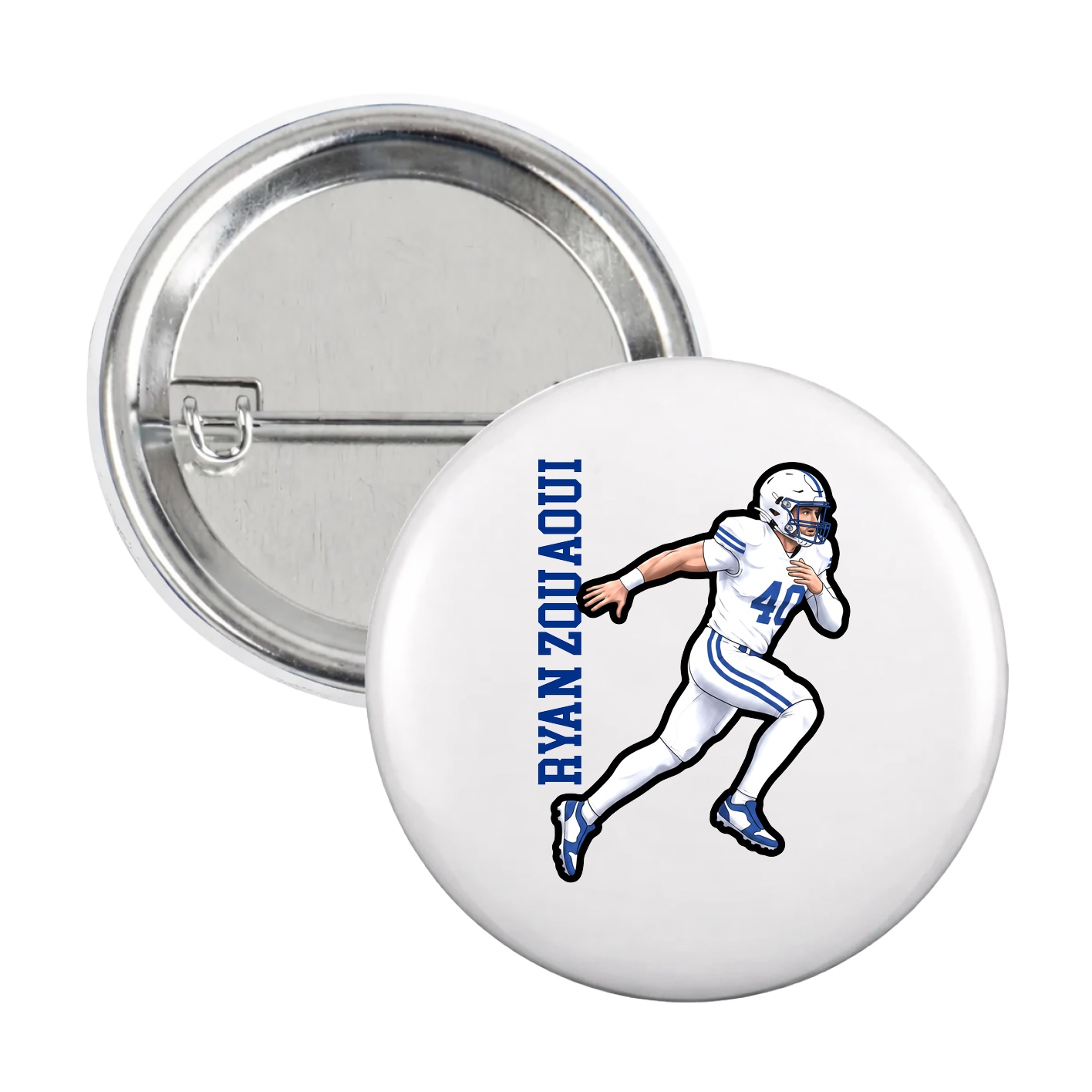 Game Day Button — Name Vertical in White