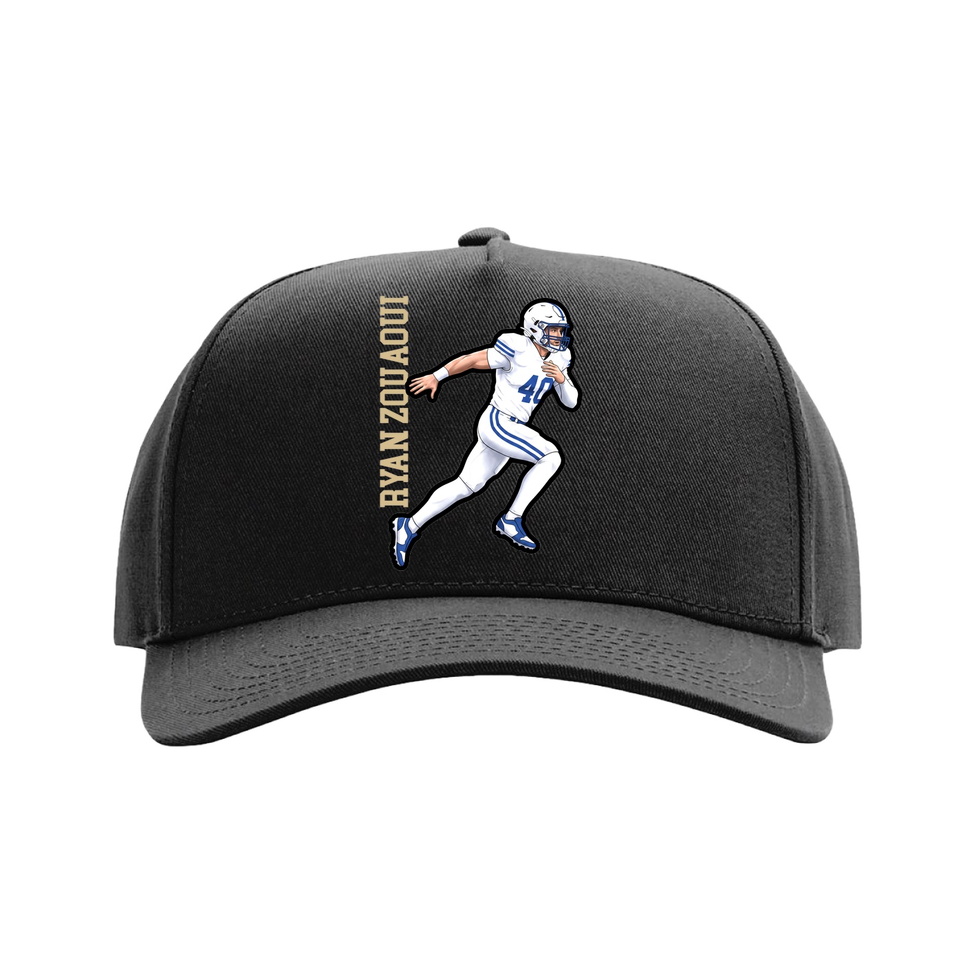 Full Fabric Five-Panel Champ Cap — Name Vertical in Black