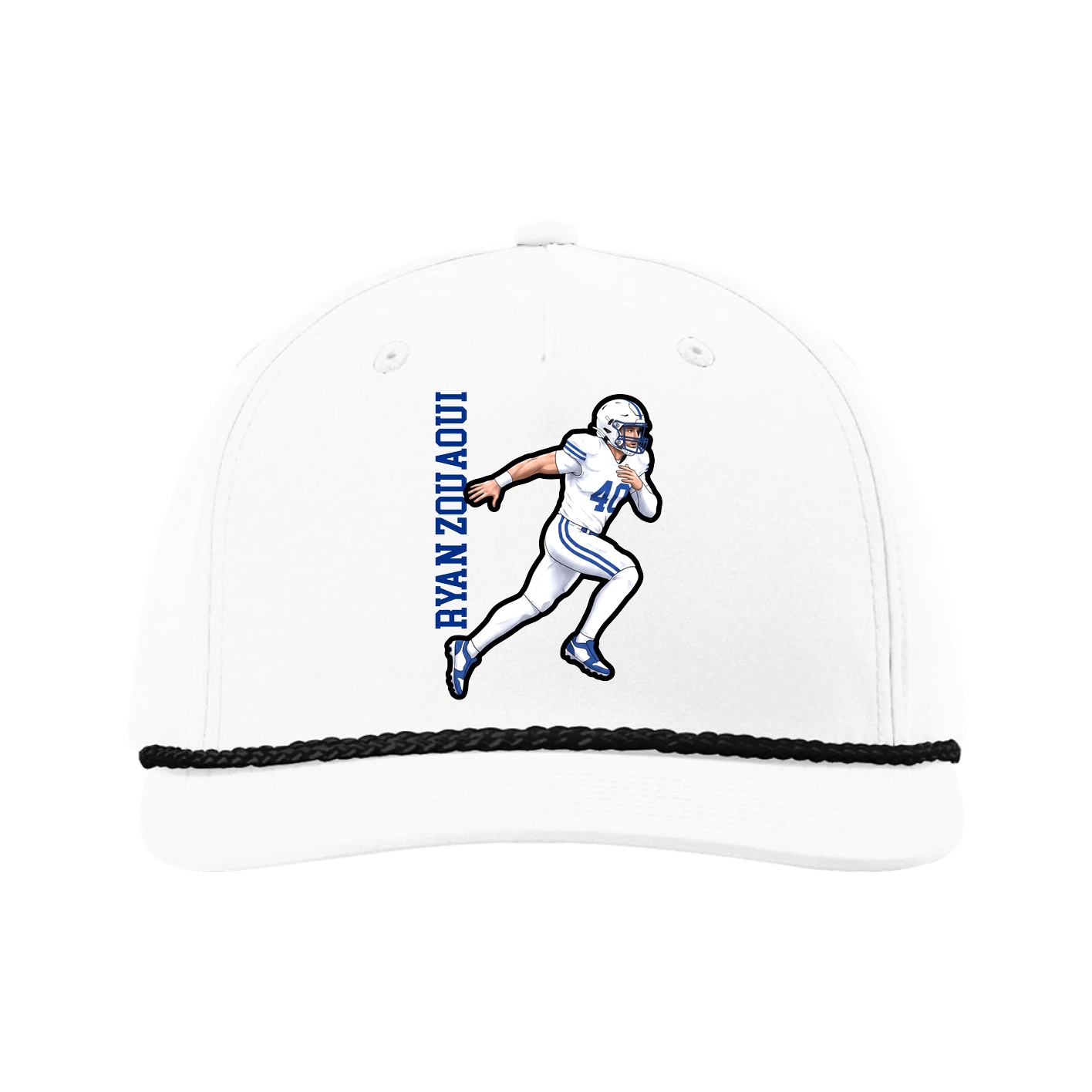 Five-Panel Classic Rope Cap — Name Vertical in White