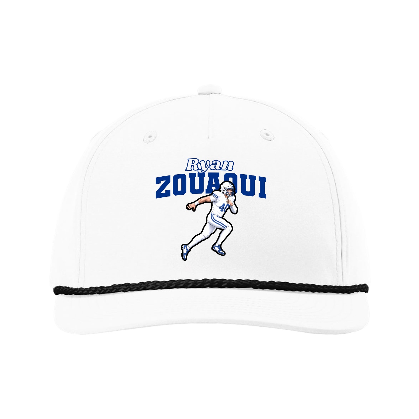 Five-Panel Classic Rope Cap — Name Arch in White