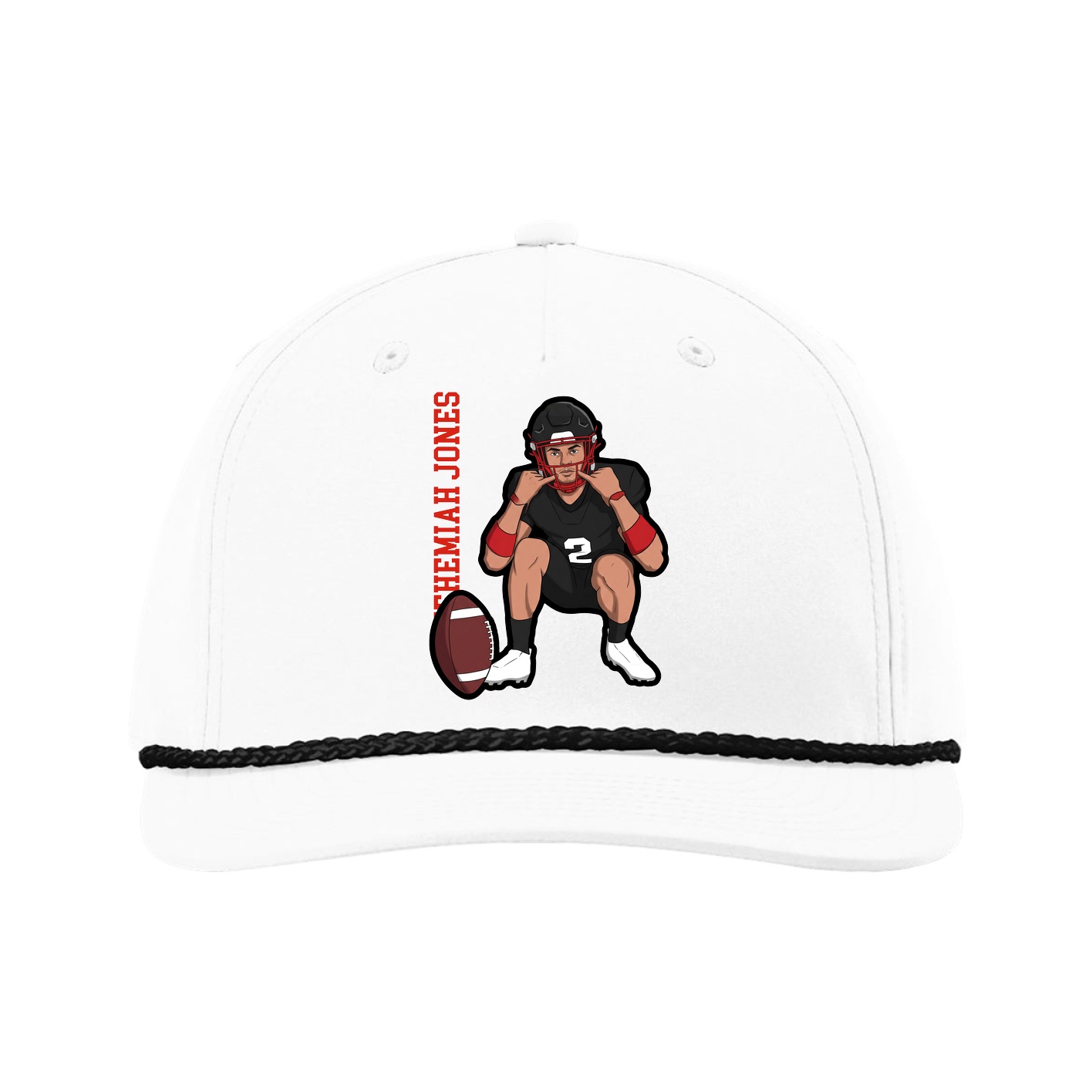Five-Panel Classic Rope Cap — Name Vertical in White