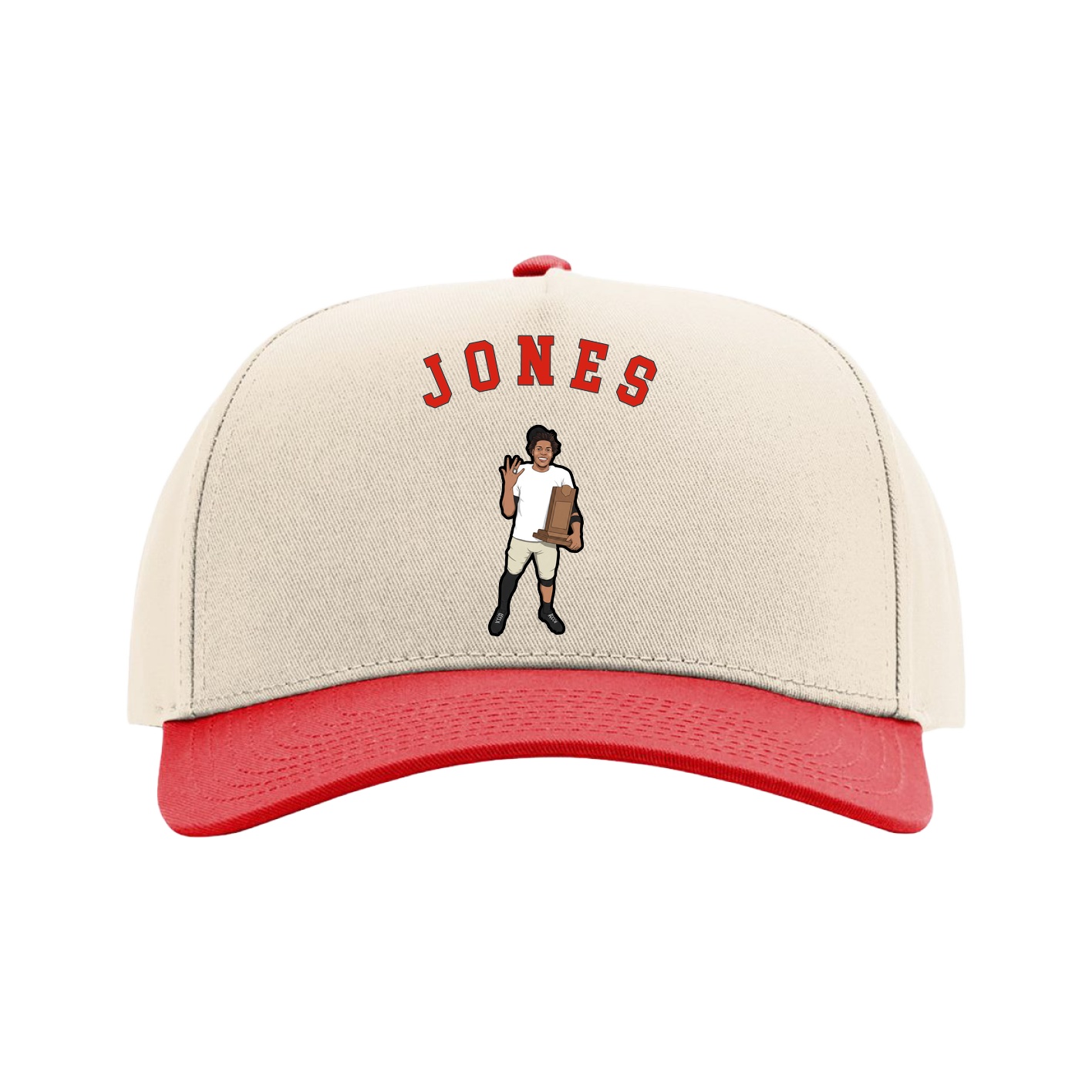 Full Fabric Five-Panel Champ Cap — Shirsey Arch in Cream/Red