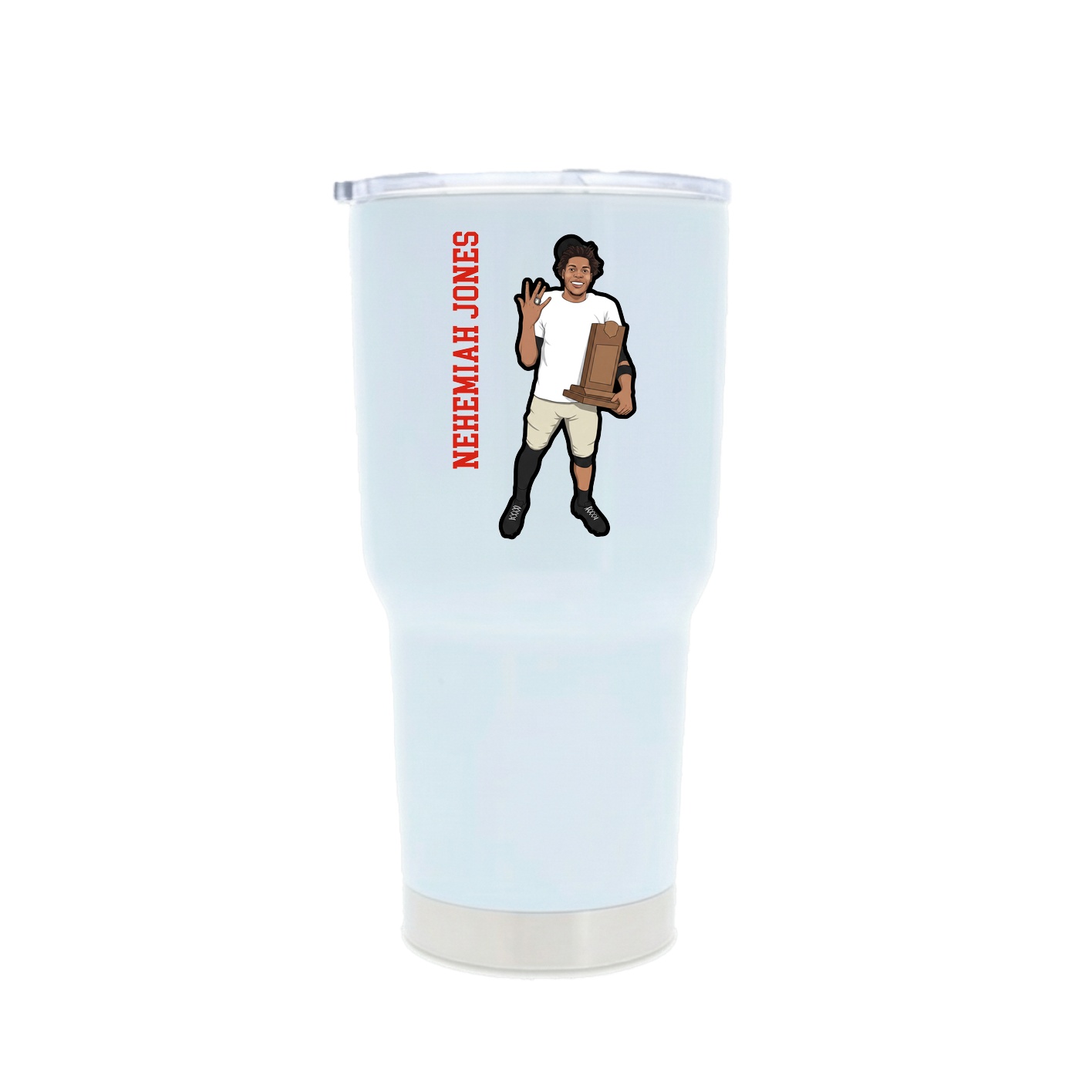 30oz Stainless Steel Tumbler — Name Vertical in White