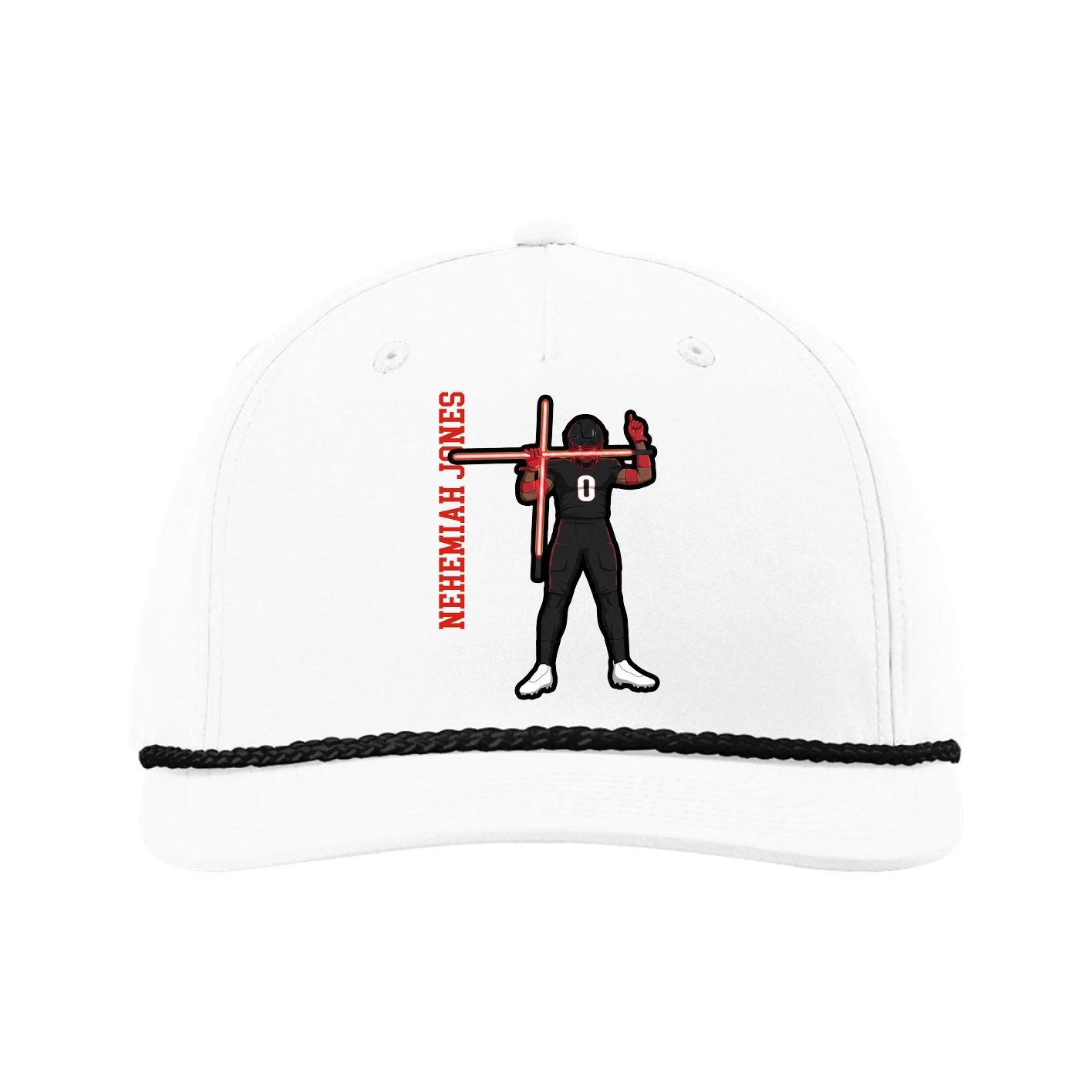 Five-Panel Classic Rope Cap — Name Vertical in White